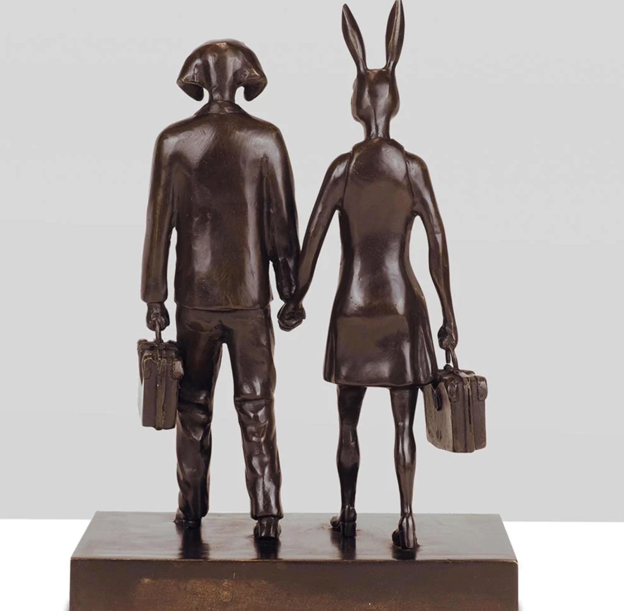 Authentic Bronze They loved travel... Sculpture w/ Red Patina by Gillie and Marc For Sale 1