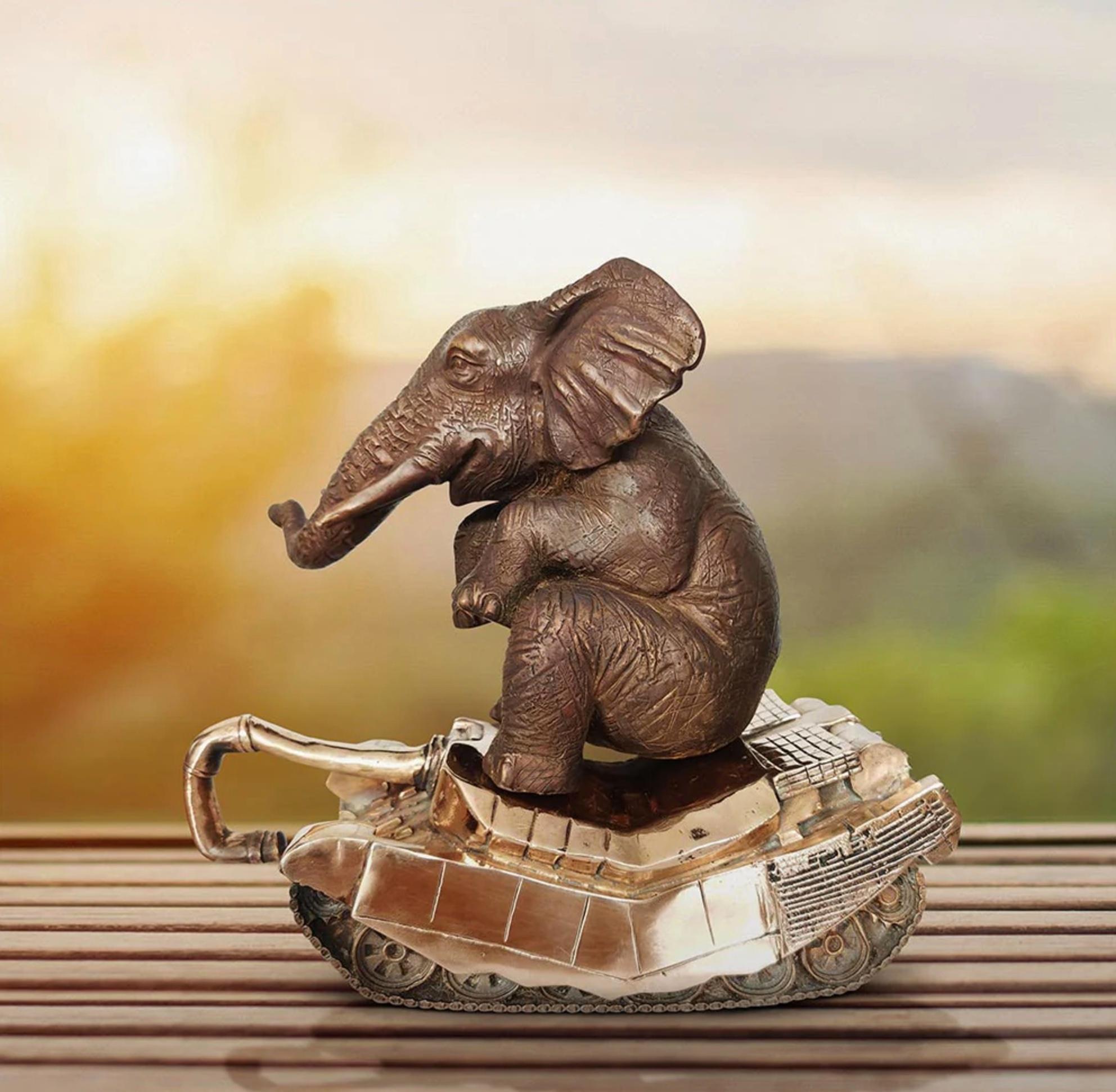 Authentic Bronze The elephant has a crush on... Sculpture by Gillie and Marc For Sale 3