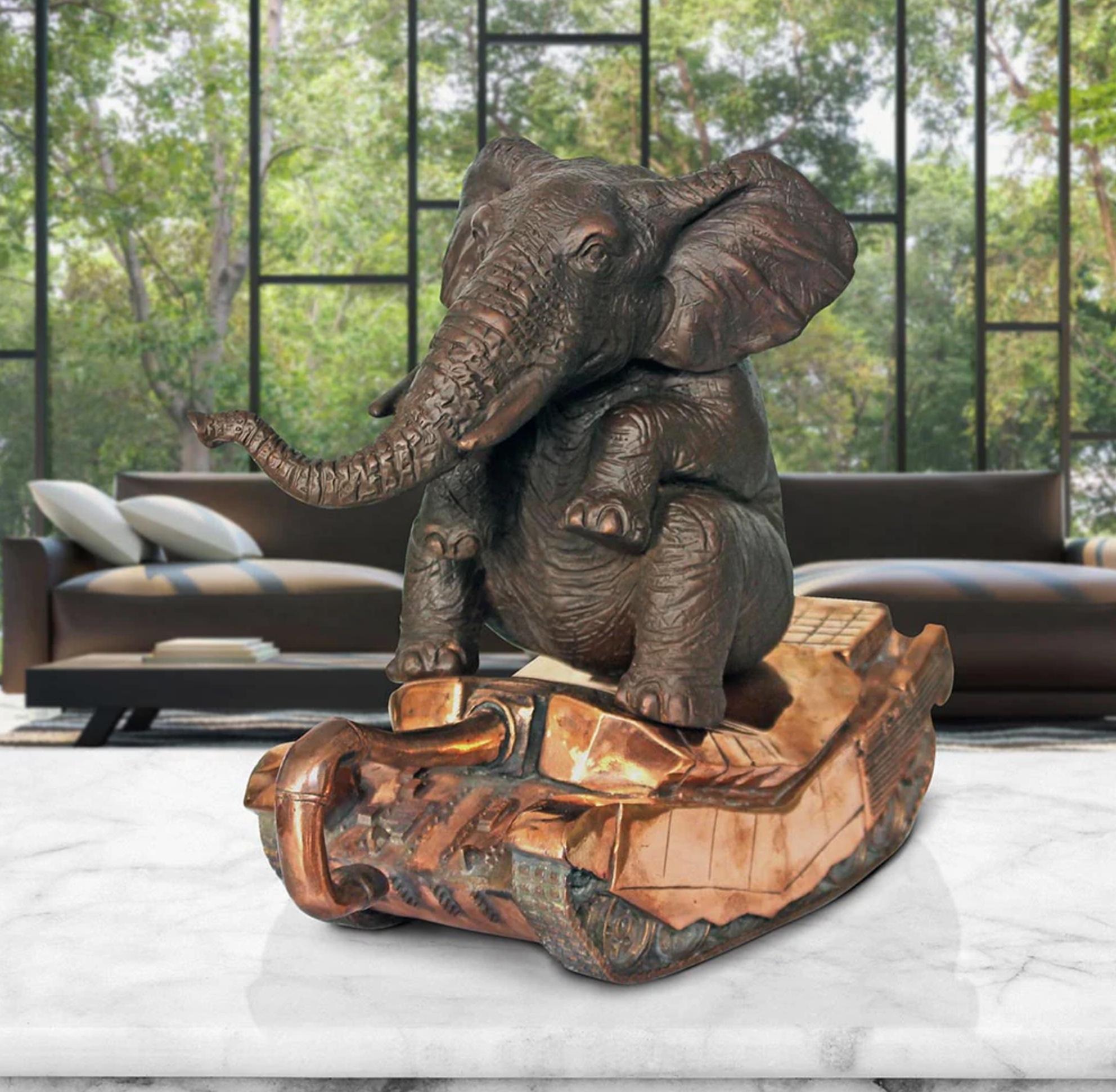 Authentic Bronze The elephant has a crush on... Sculpture by Gillie and Marc - Gold Figurative Sculpture by Gillie and Marc Schattner