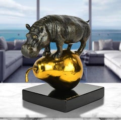 Authentic Resin The Hippo Was just Pearfect.. gold Sculpture by Gillie and Marc 
