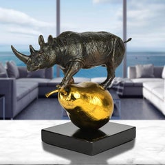 Authentic Bronze Sculpture 'The Rhino Was Just Pearfect' by Gillie and Marc