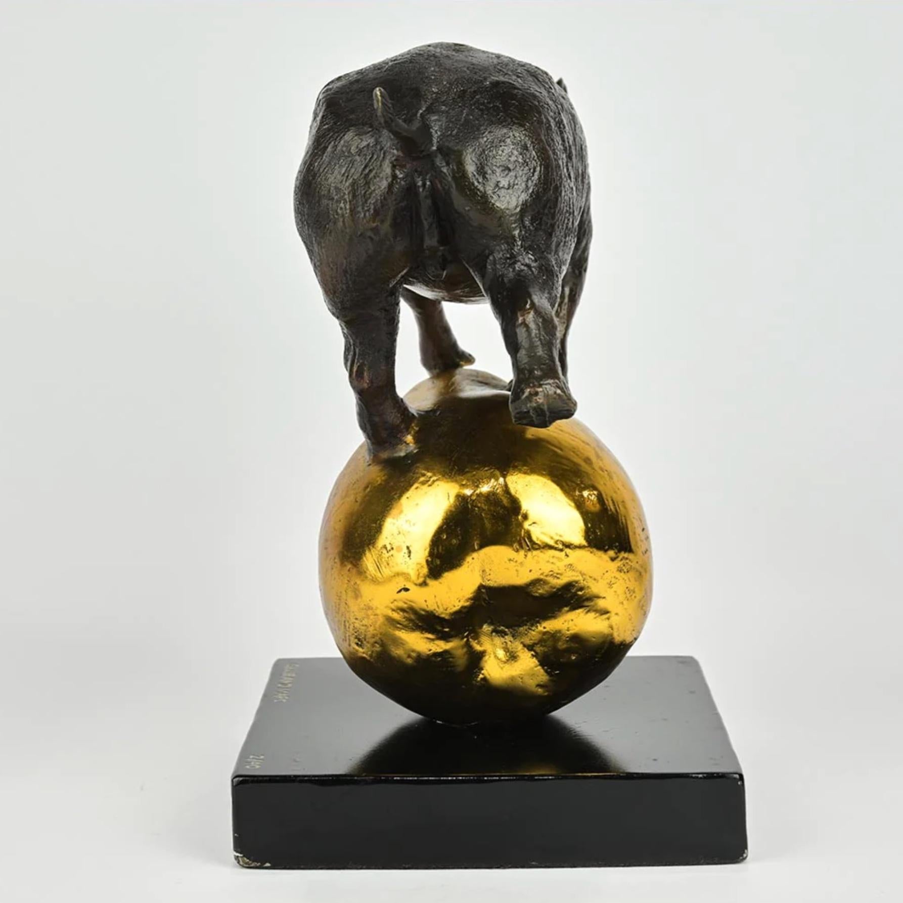 Authentic Bronze Sculpture 'The Rhino Was Just Pearfect' by Gillie and Marc For Sale 2