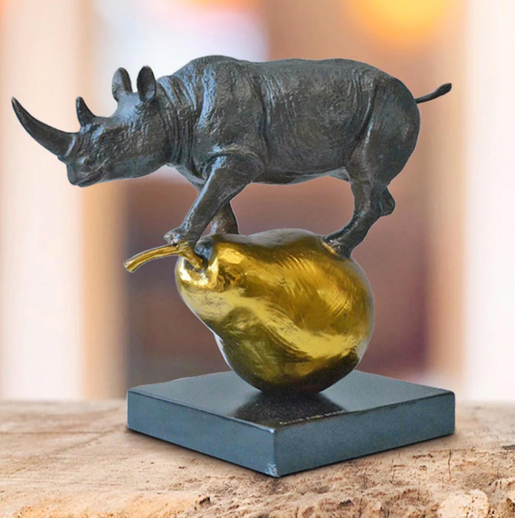 Authentic Bronze Sculpture 'The Rhino Was Just Pearfect' by Gillie and Marc For Sale 1