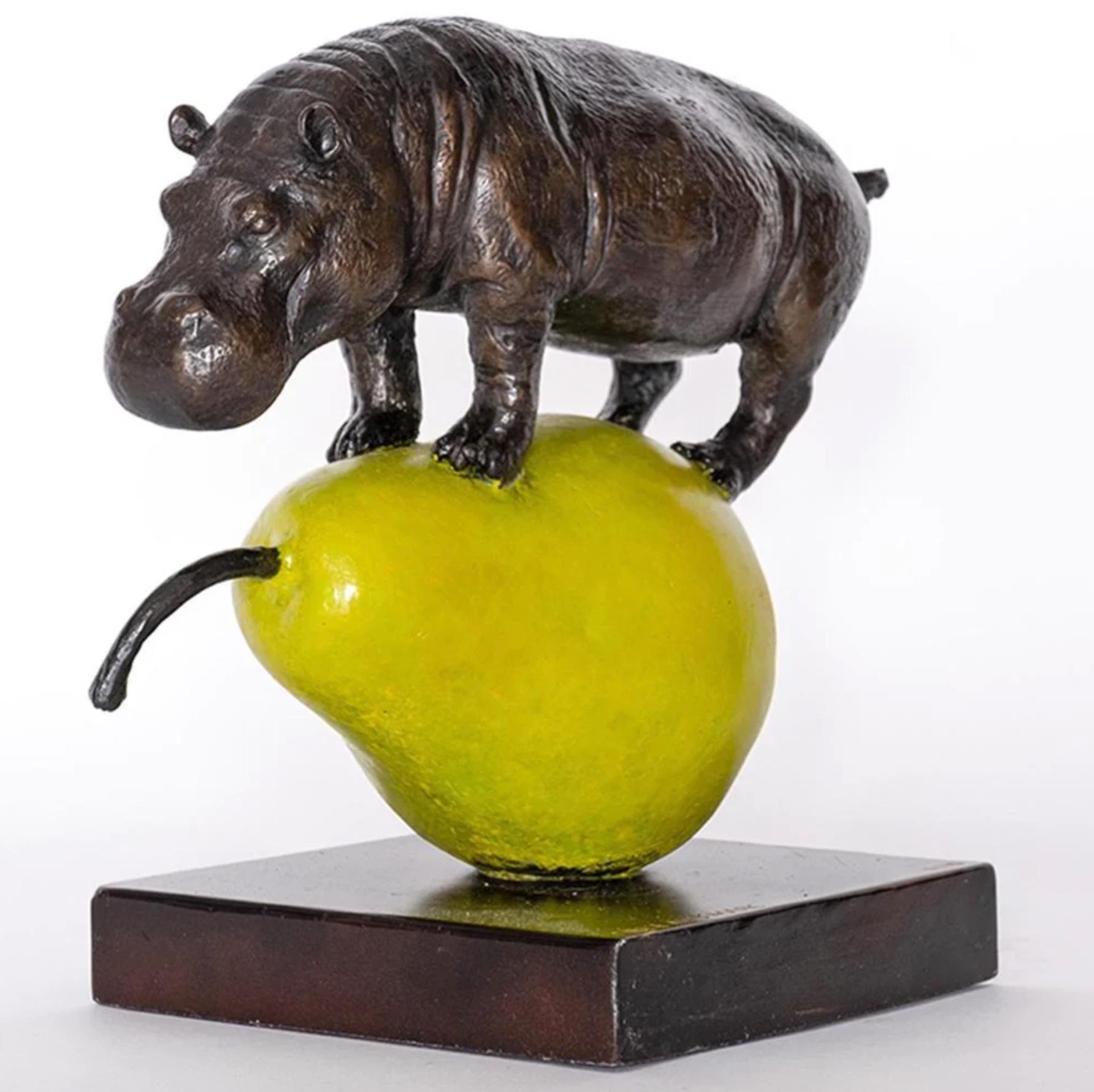 Gillie and Marc Schattner Figurative Sculpture - Authentic Bronze The Hippo Was just Pearfect.. Sculpture by Gillie and Marc 