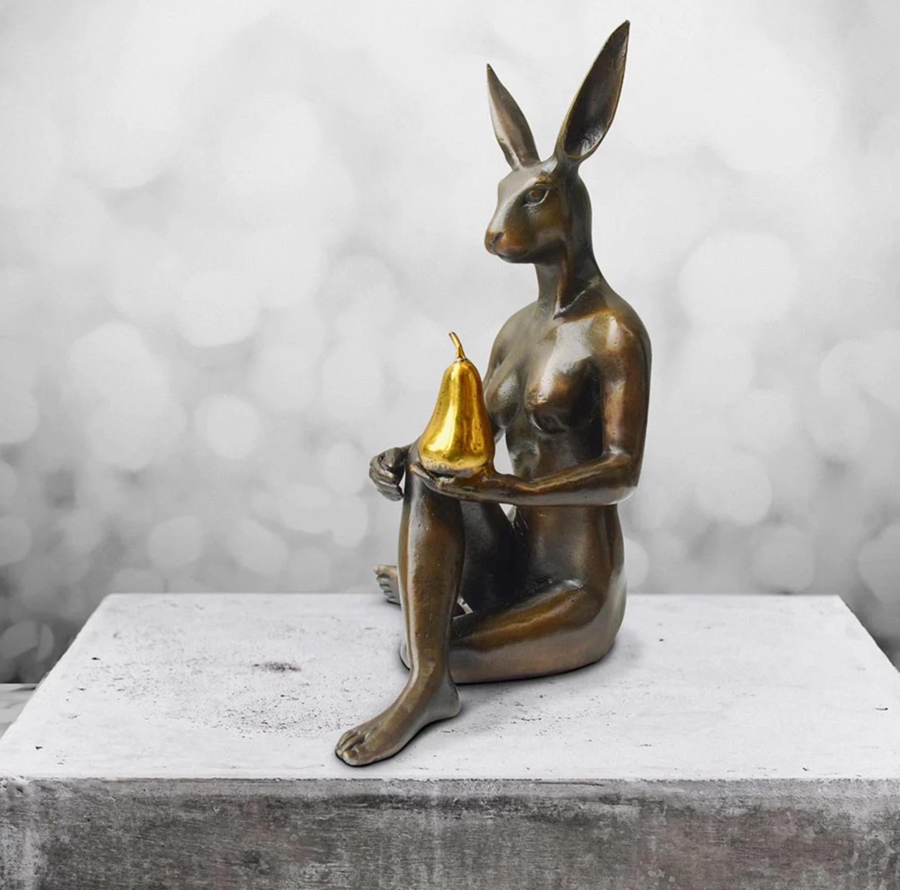 Authentic Bronze Rabbitwoman grew a pear Bronze sculpture by Gillie and Marc  - Contemporary Sculpture by Gillie and Marc Schattner