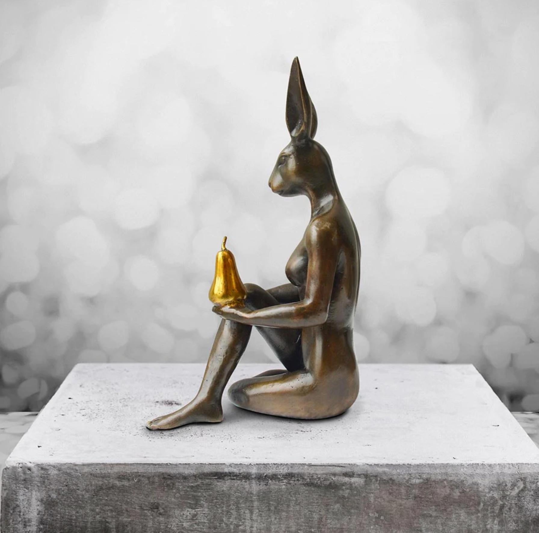 Authentic Bronze Rabbitwoman grew a pear Bronze sculpture by Gillie and Marc  - Sculpture by Gillie and Marc Schattner