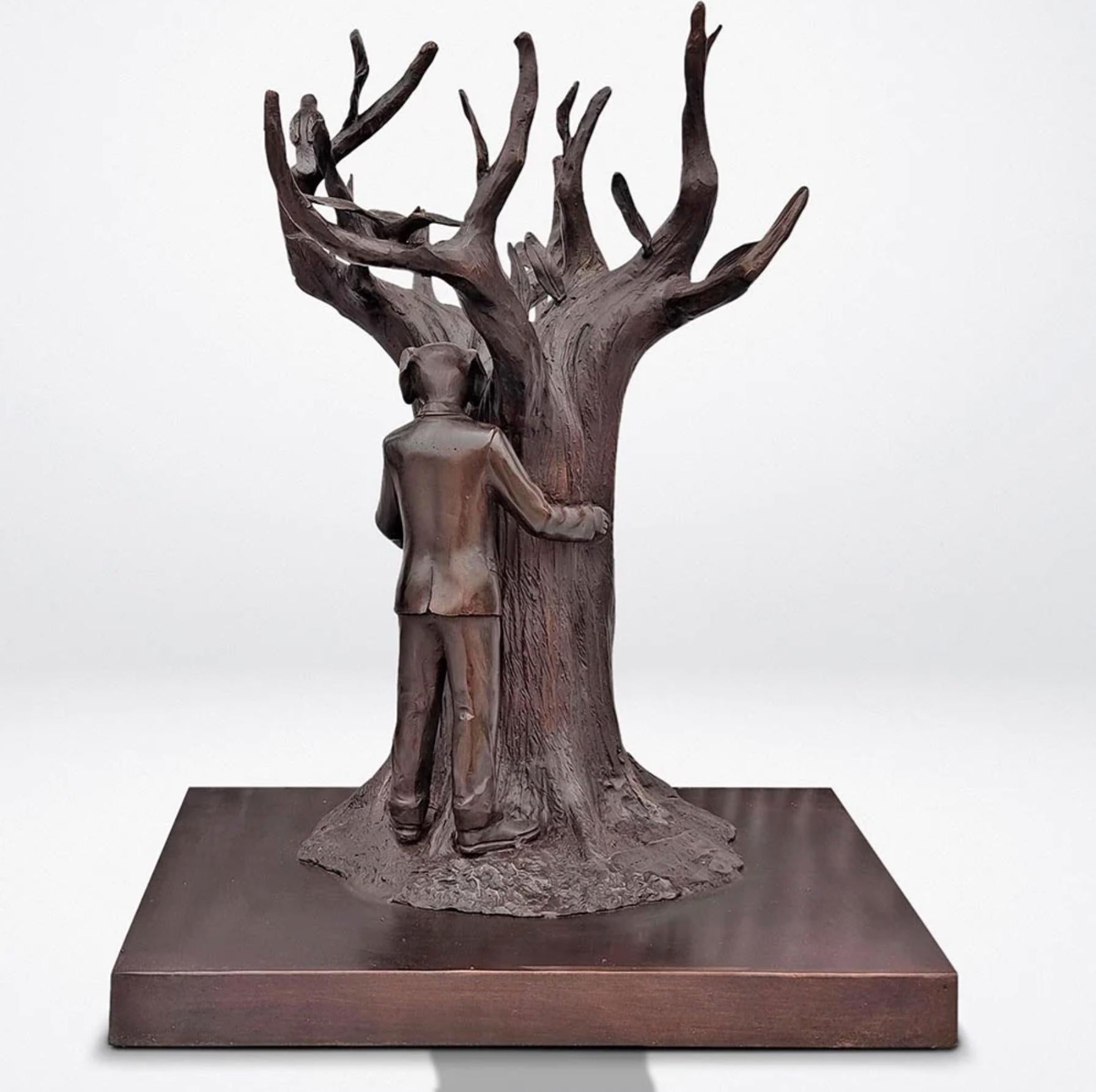 Title: The tree lovers
Authentic Small Bronze Sculpture 

This authentic bronze sculpture titled 'The tree lovers' by artists Gillie and Marc has been meticulously crafted in bronze. This sculpture features Rabbitwoman and Dogman going for a ride