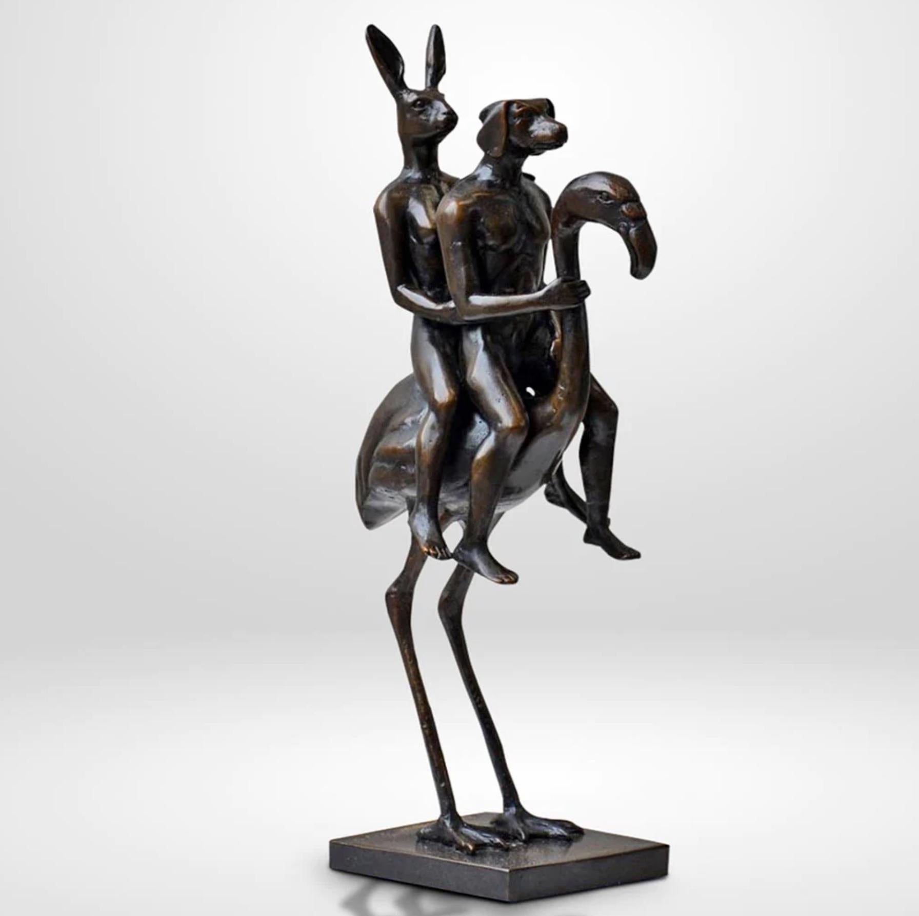 Authentic Bronze They were the flamingo riders sculpture by Gillie and Marc - Contemporary Sculpture by Gillie and Marc Schattner