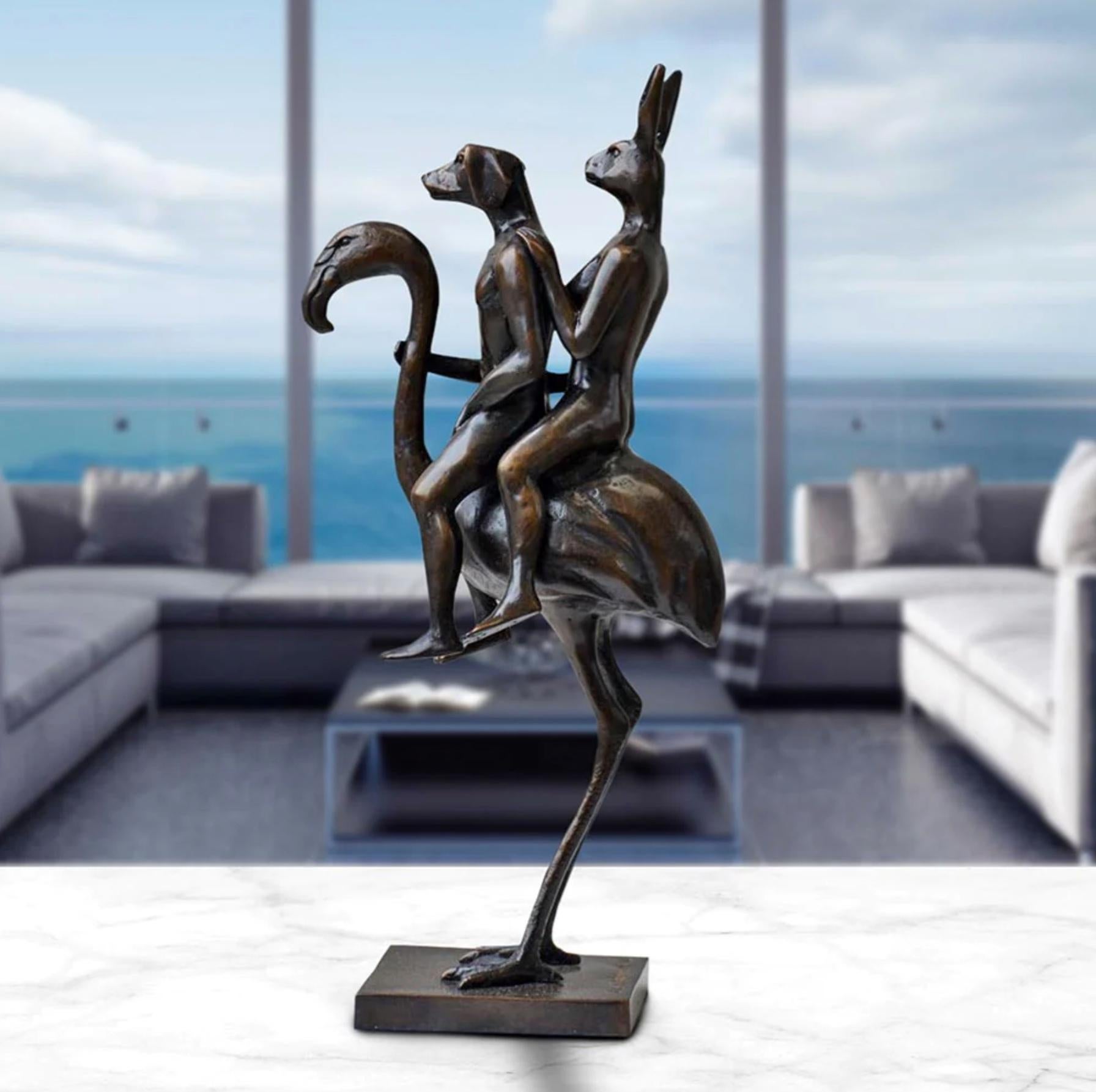 Authentic Bronze They were the flamingo riders sculpture by Gillie and Marc - Sculpture by Gillie and Marc Schattner