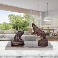 Authentic Bronze Hippos make a splash sculpture by Gillie and Marc
