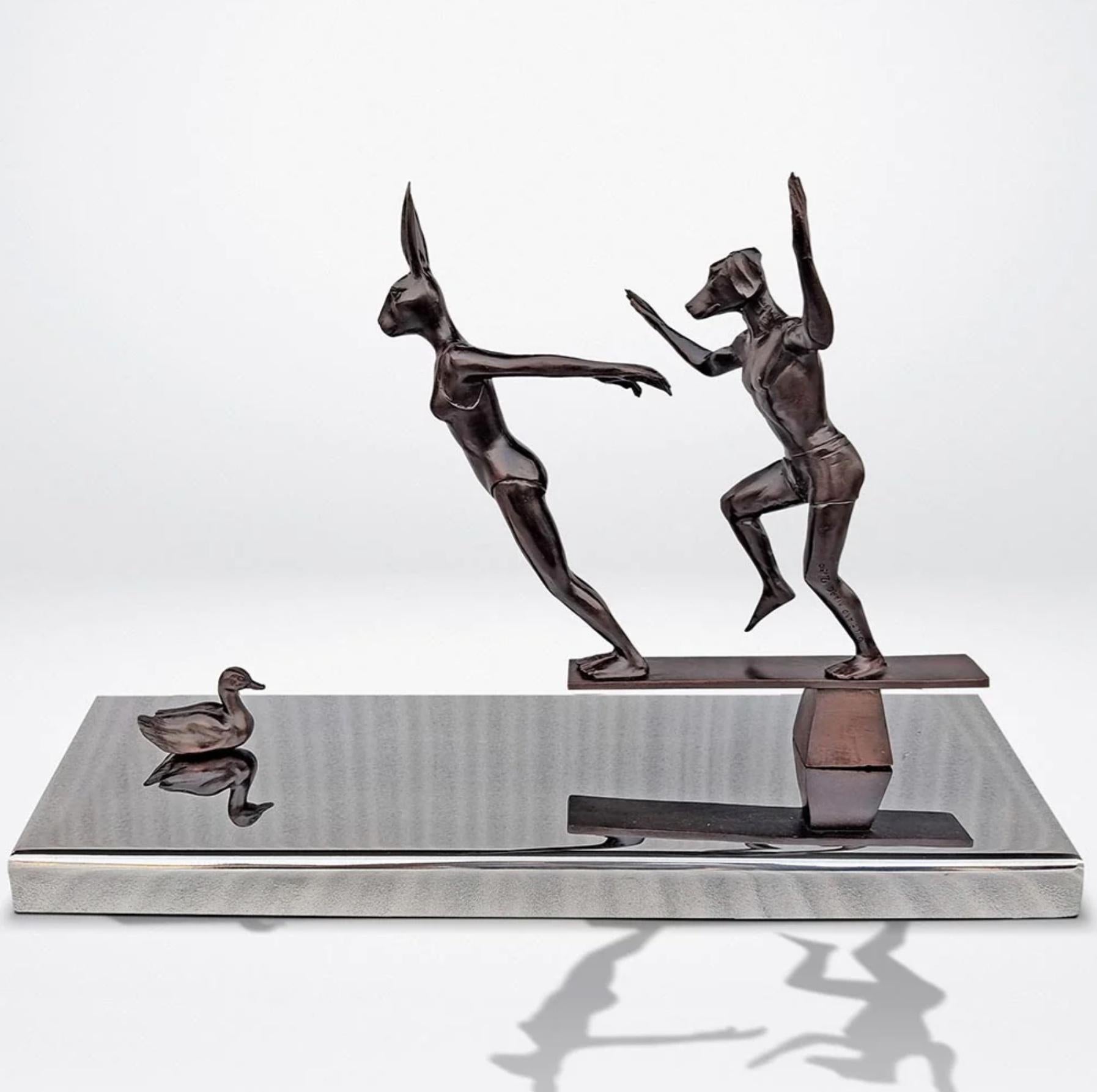 Authentic Bronze They dived into life sculpture by Gillie and Marc  - Contemporary Art by Gillie and Marc Schattner
