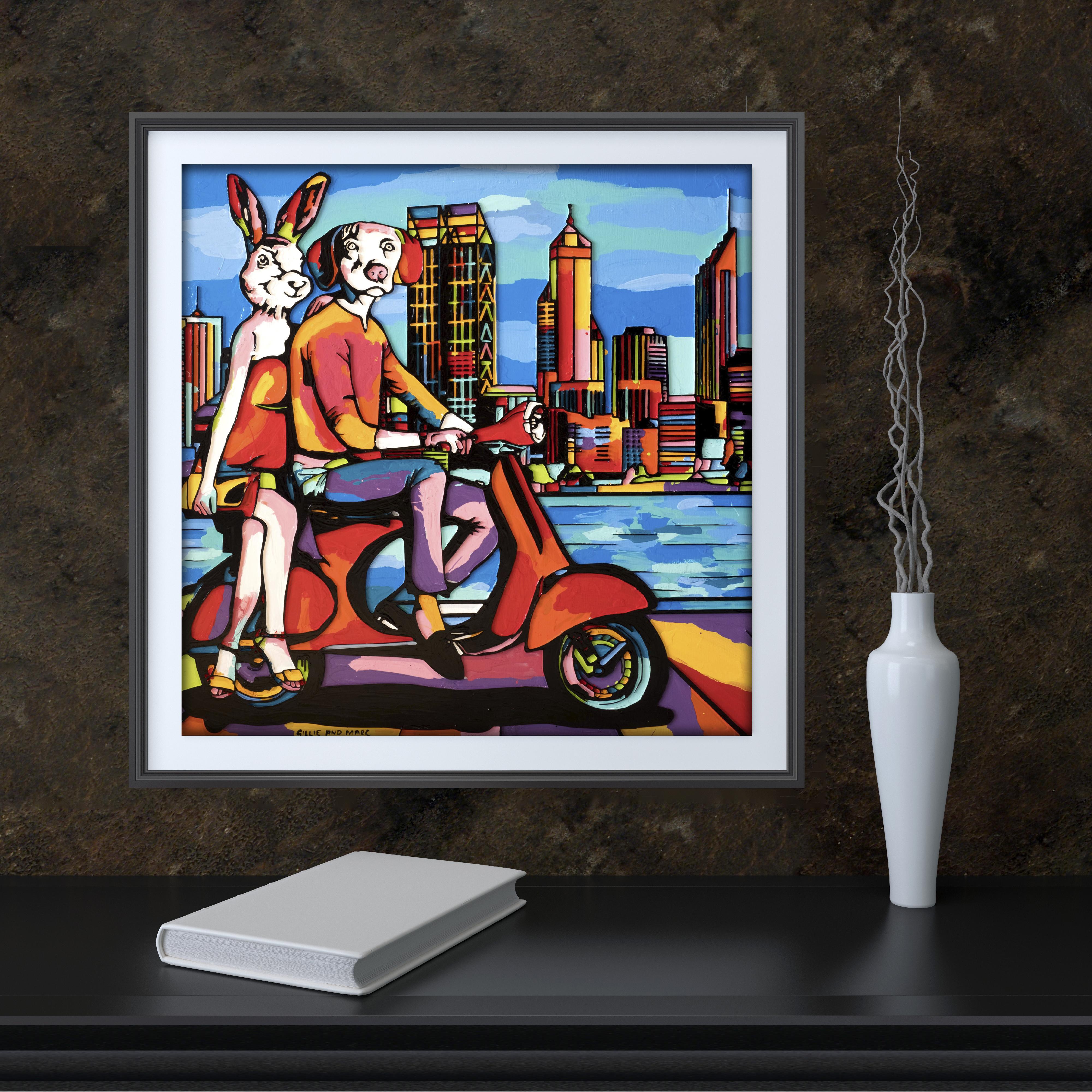 Pop Art - Animal Print - Gillie and Marc - Limited Edition - City driving-2019 - Black Interior Print by Gillie and Marc Schattner