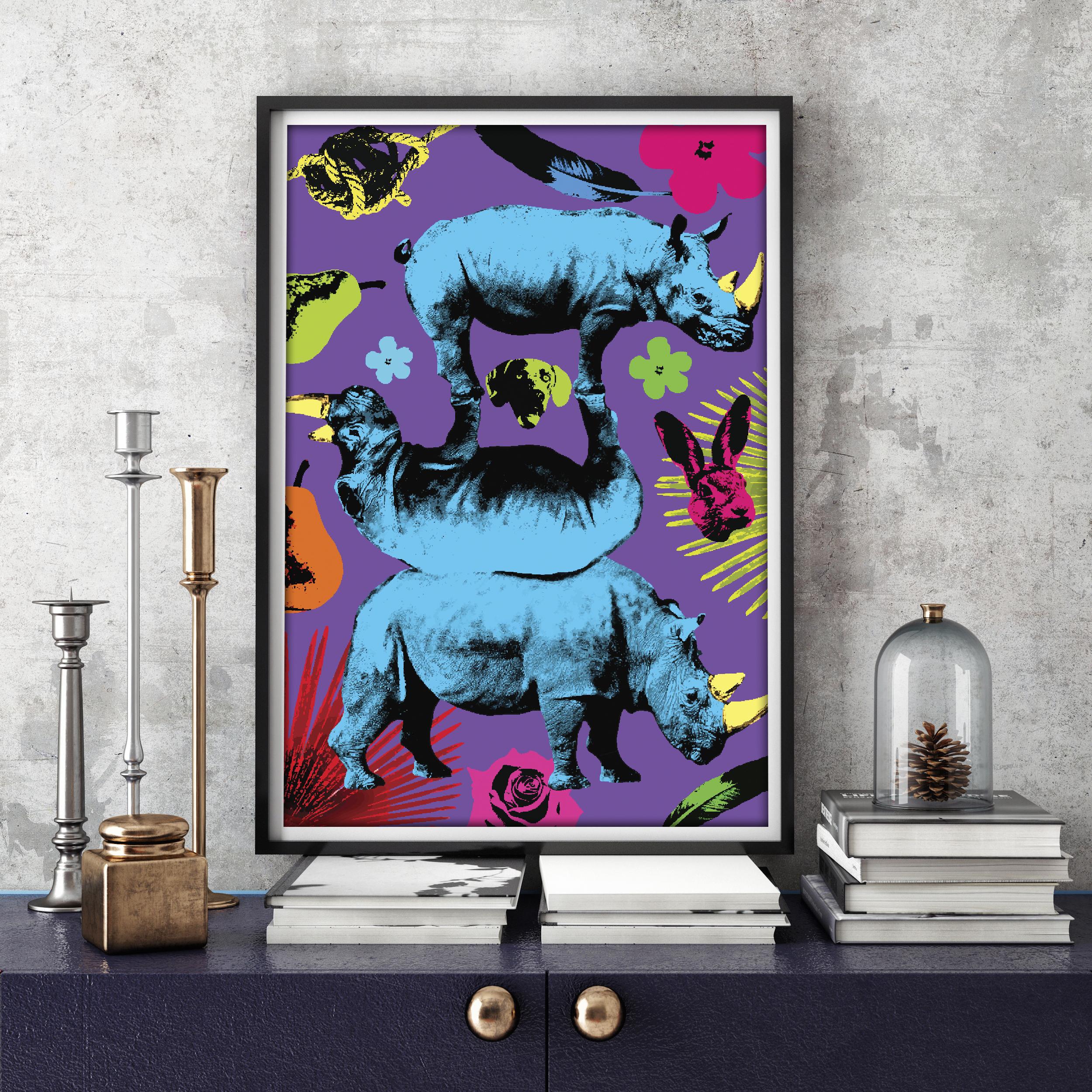 Pop Art - Animal Print - Gillie and Marc - Limited Edition -Rhinos and fun For Sale 2