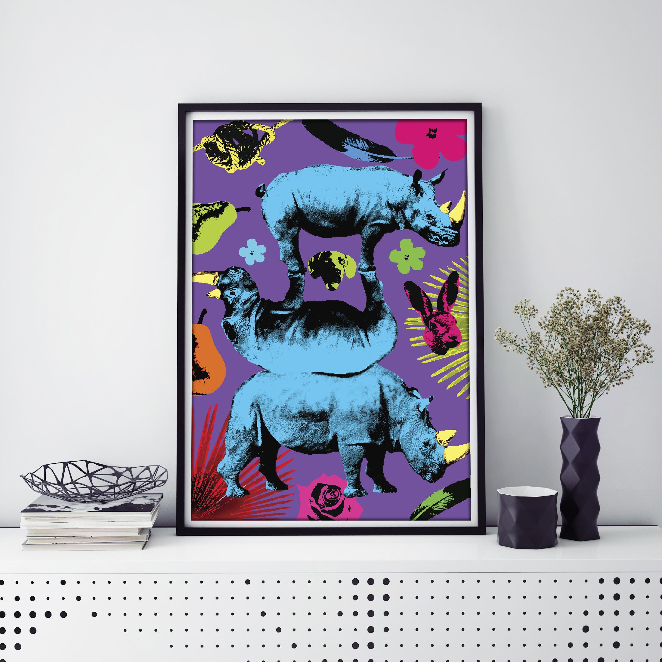 Pop Art - Animal Print - Gillie and Marc - Limited Edition -Rhinos and fun For Sale 3