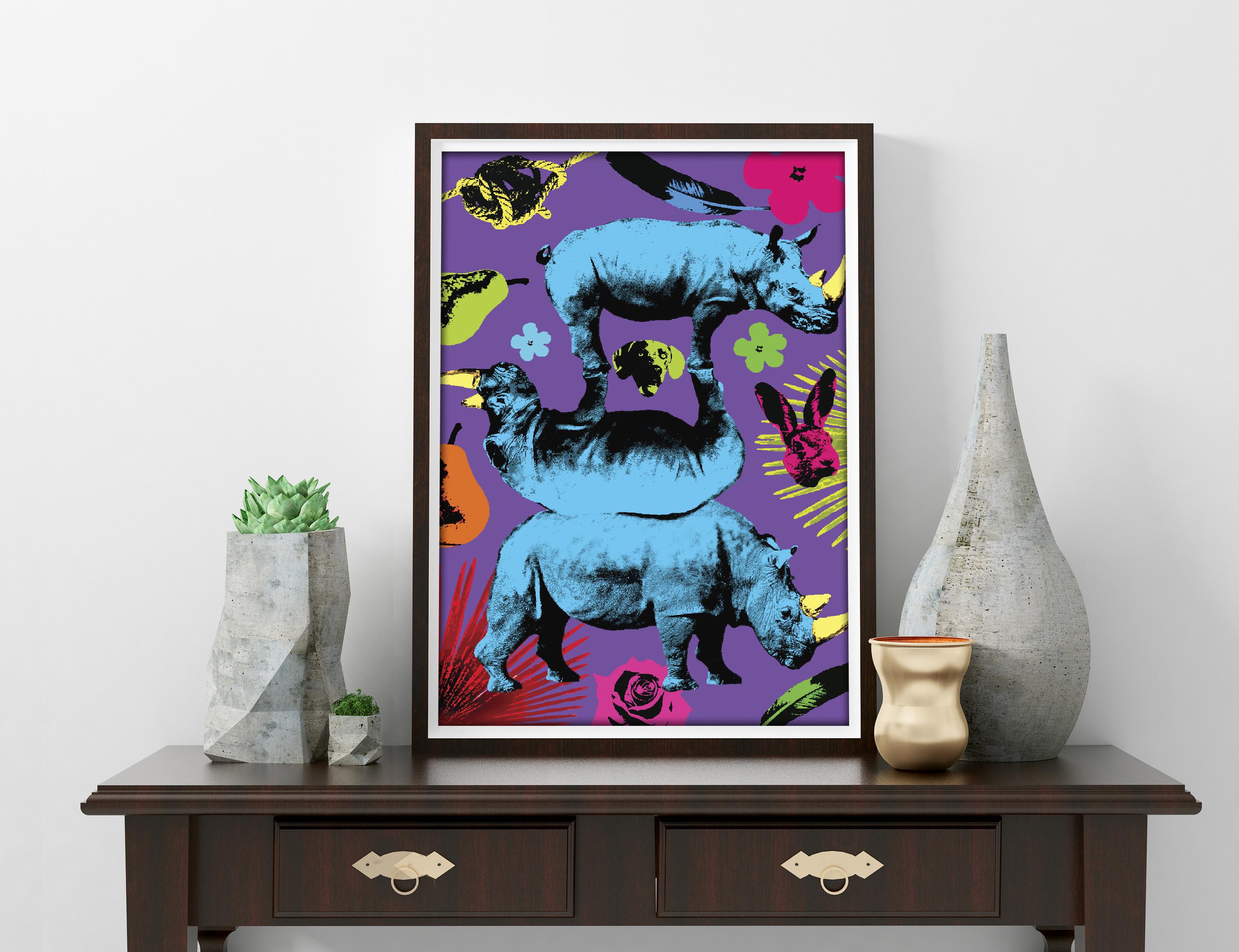Pop Art - Animal Print - Gillie and Marc - Limited Edition -Rhinos and fun For Sale 4