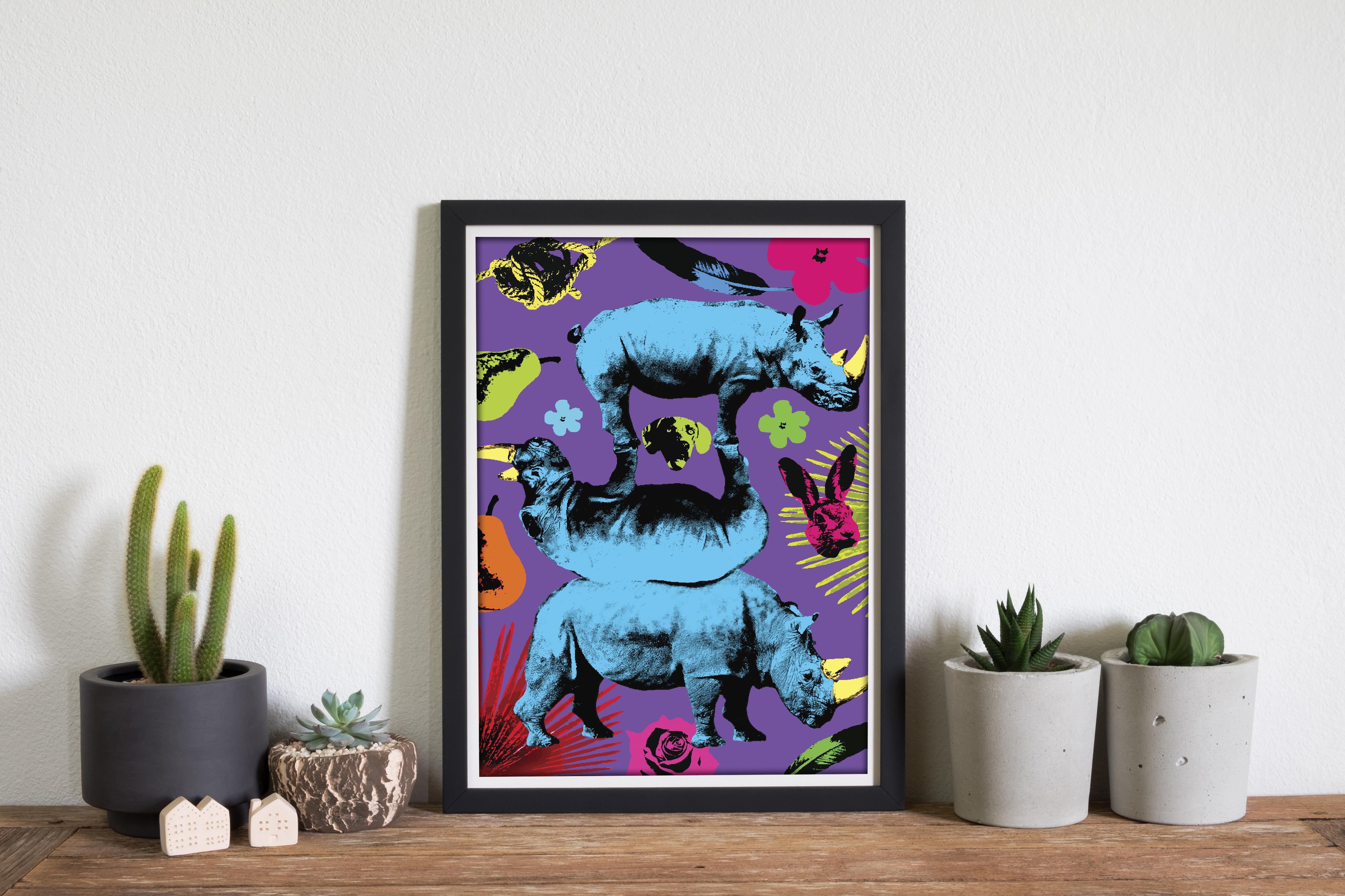 Pop Art - Animal Print - Gillie and Marc - Limited Edition -Rhinos and fun For Sale 5