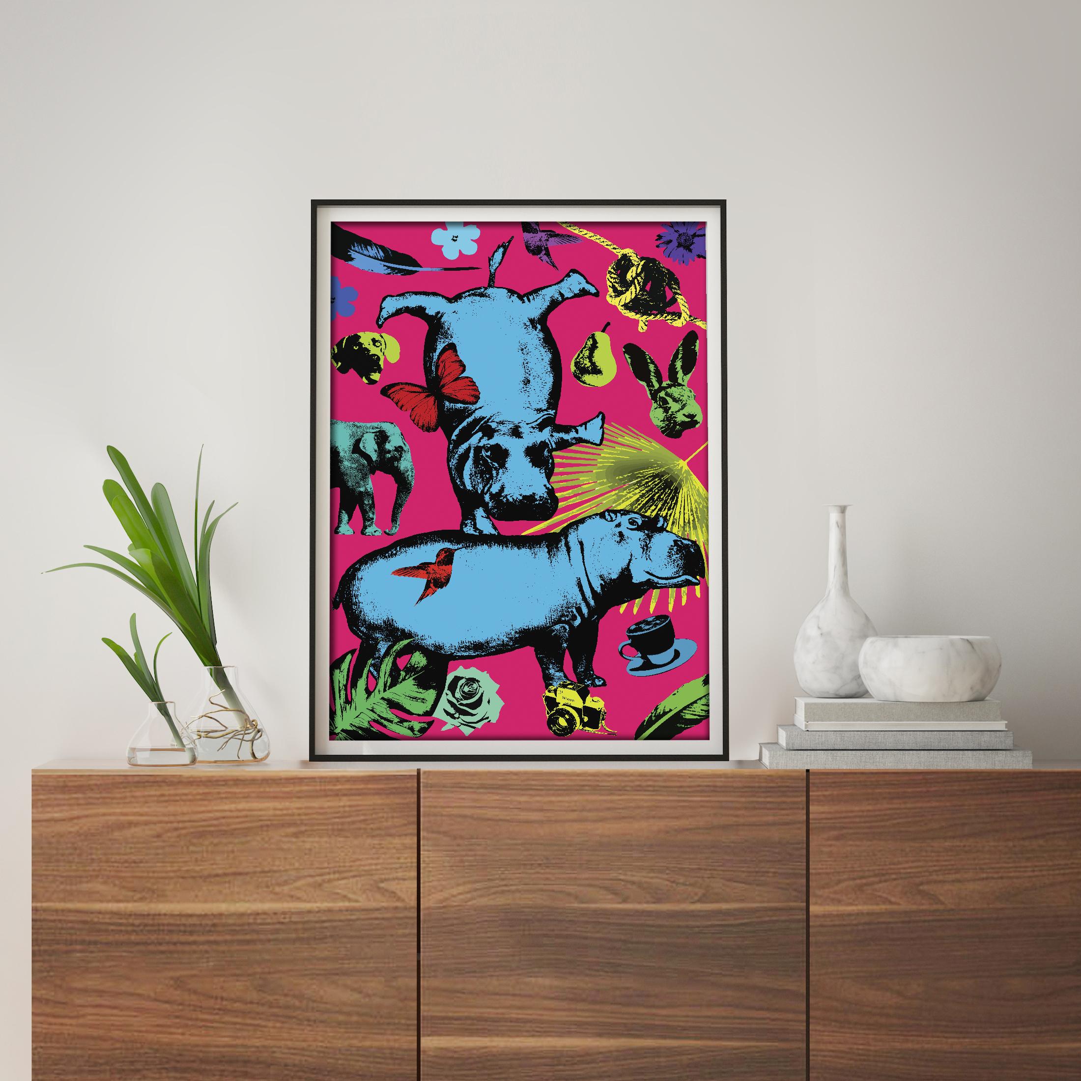 Pop Art - Animal Print - Gillie and Marc - Limited Edition - Hippos and fun For Sale 1