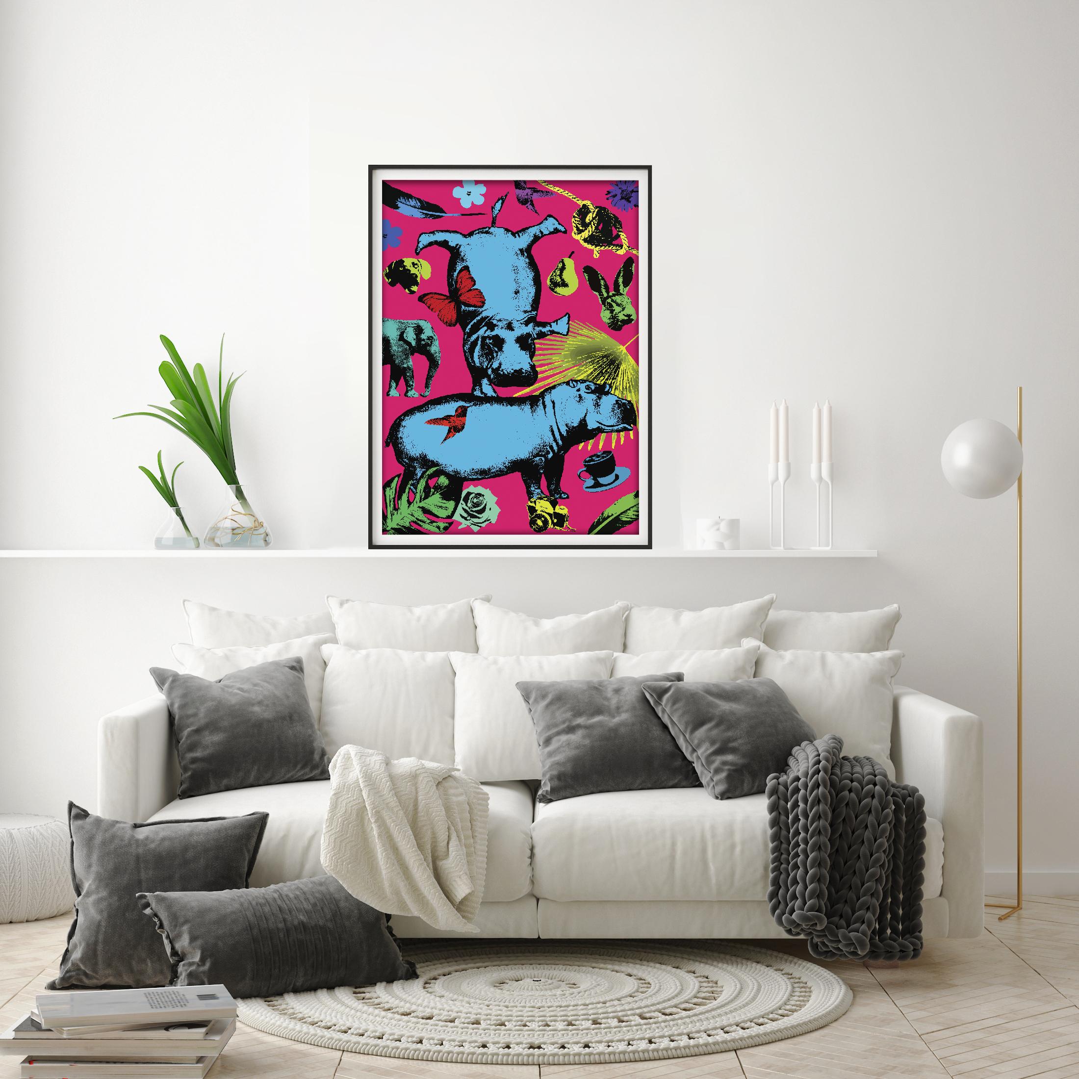 Pop Art - Animal Print - Gillie and Marc - Limited Edition - Hippos and fun For Sale 2