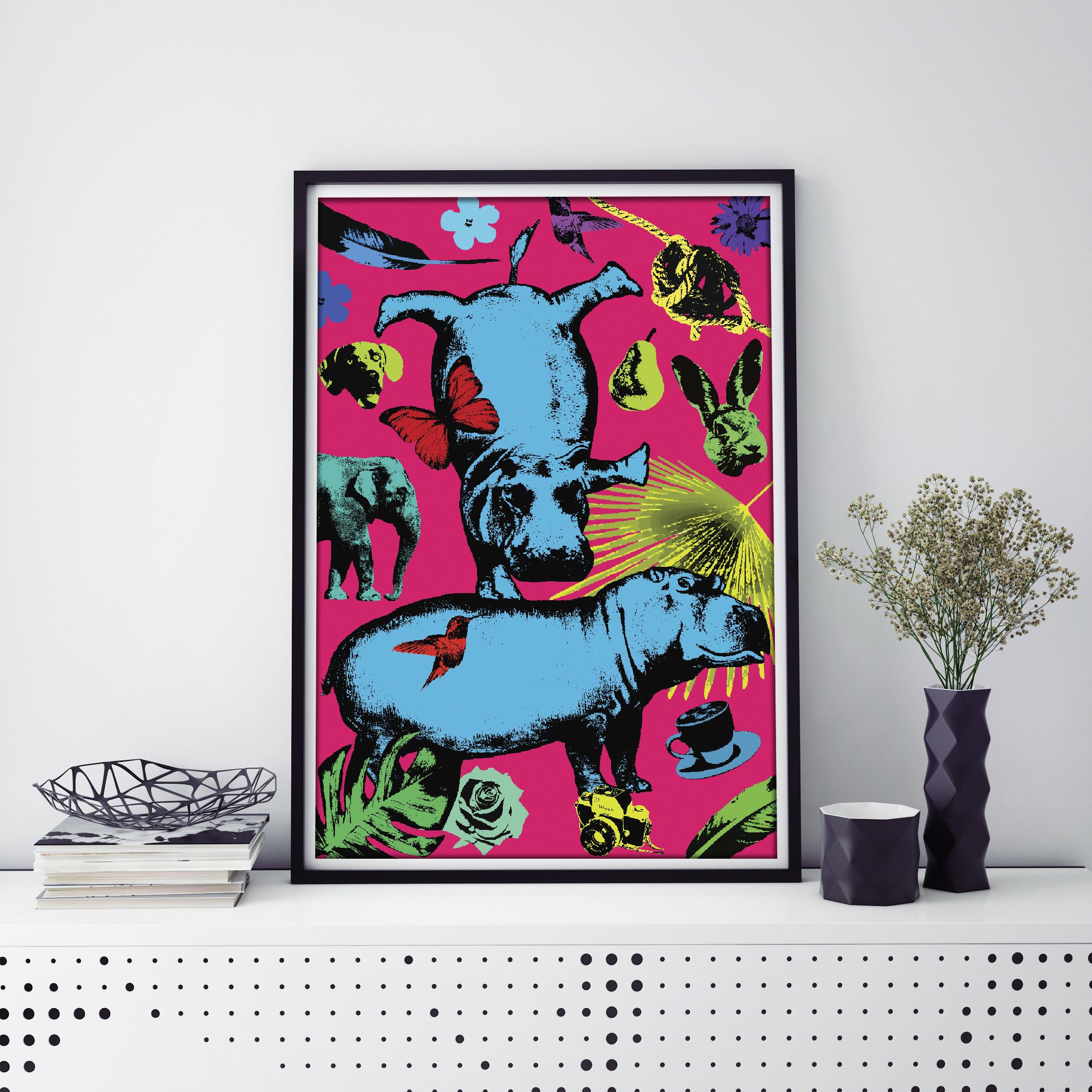 Pop Art - Animal Print - Gillie and Marc - Limited Edition - Hippos and fun For Sale 4