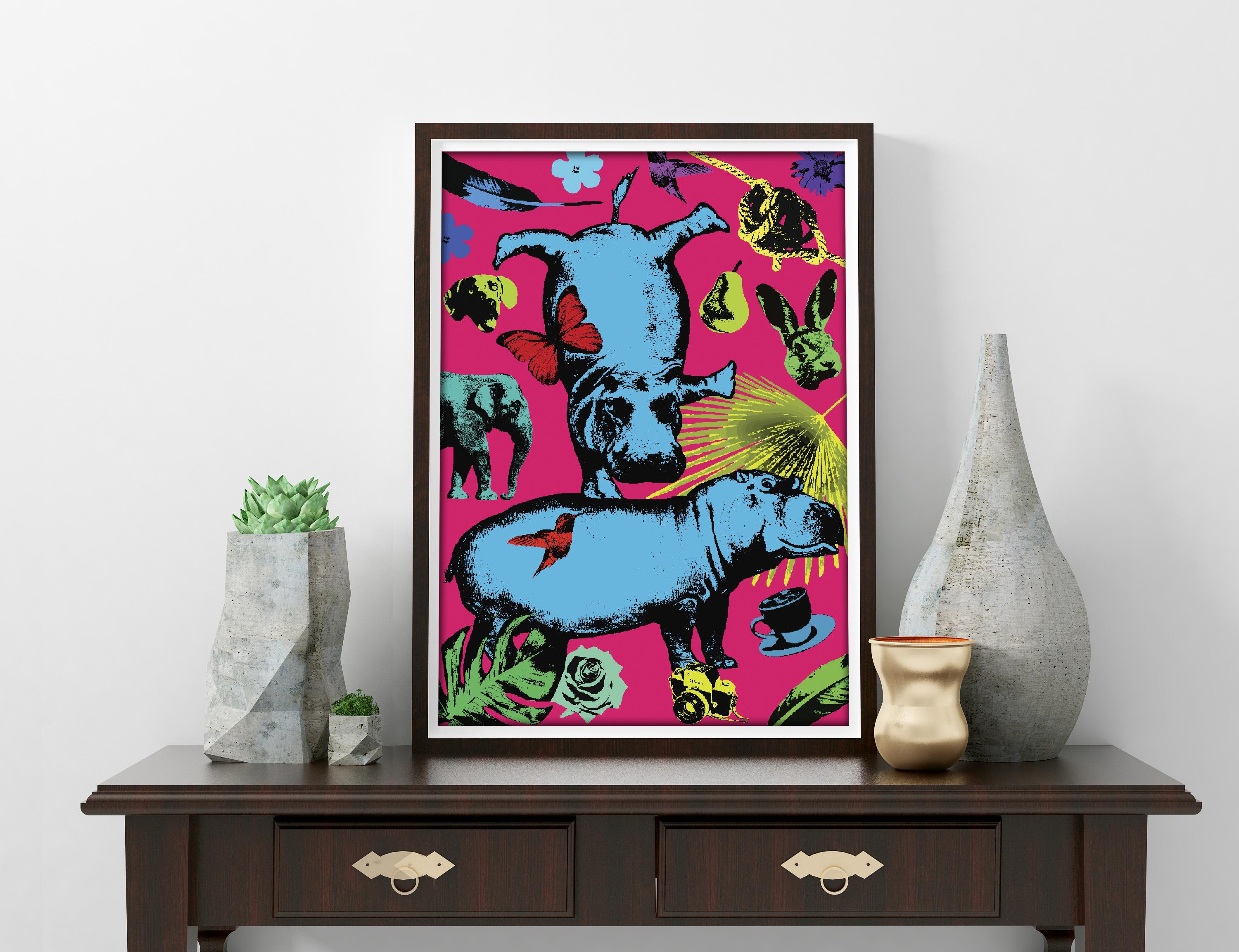 Pop Art - Animal Print - Gillie and Marc - Limited Edition - Hippos and fun For Sale 5