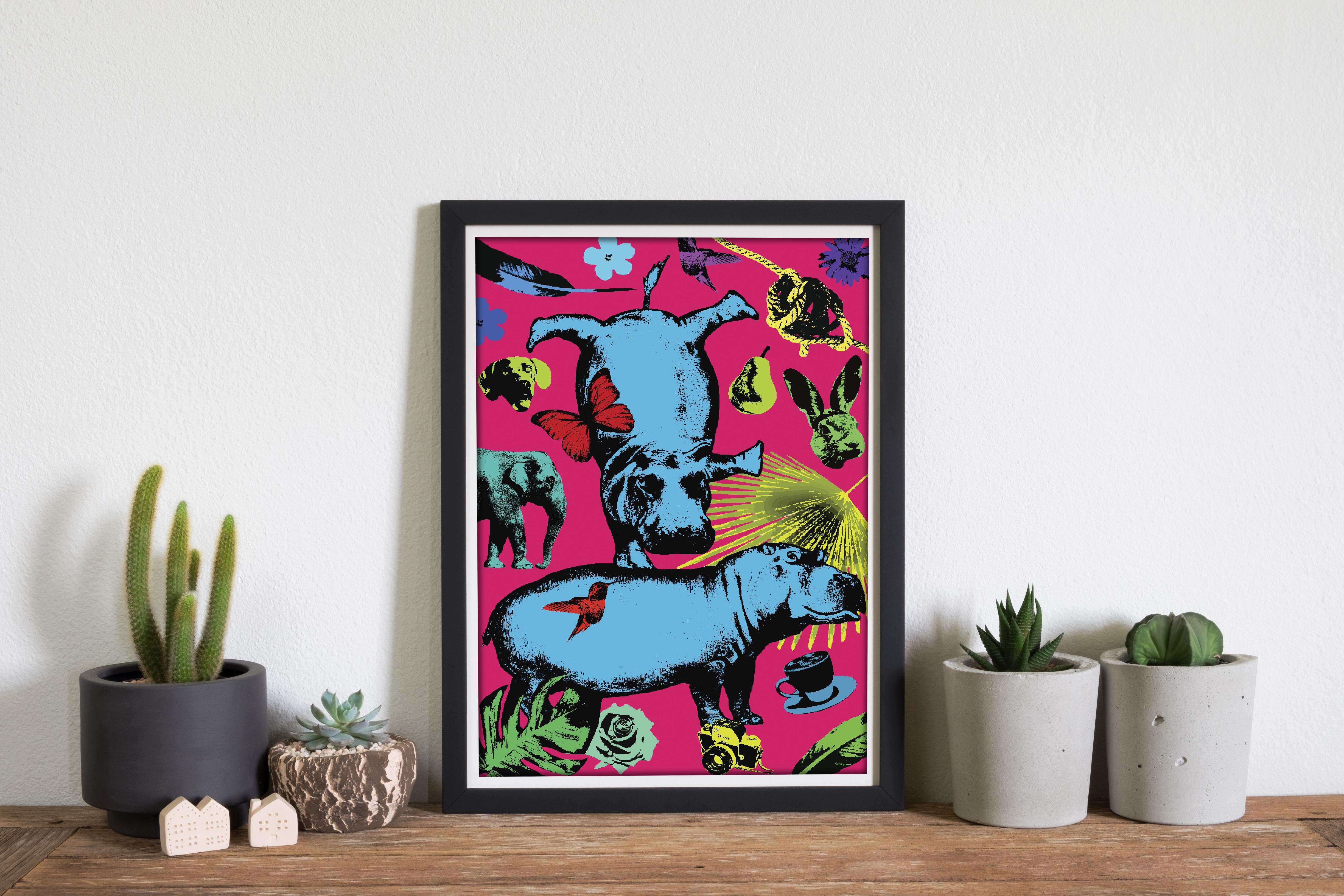 Pop Art - Animal Print - Gillie and Marc - Limited Edition - Hippos and fun For Sale 6