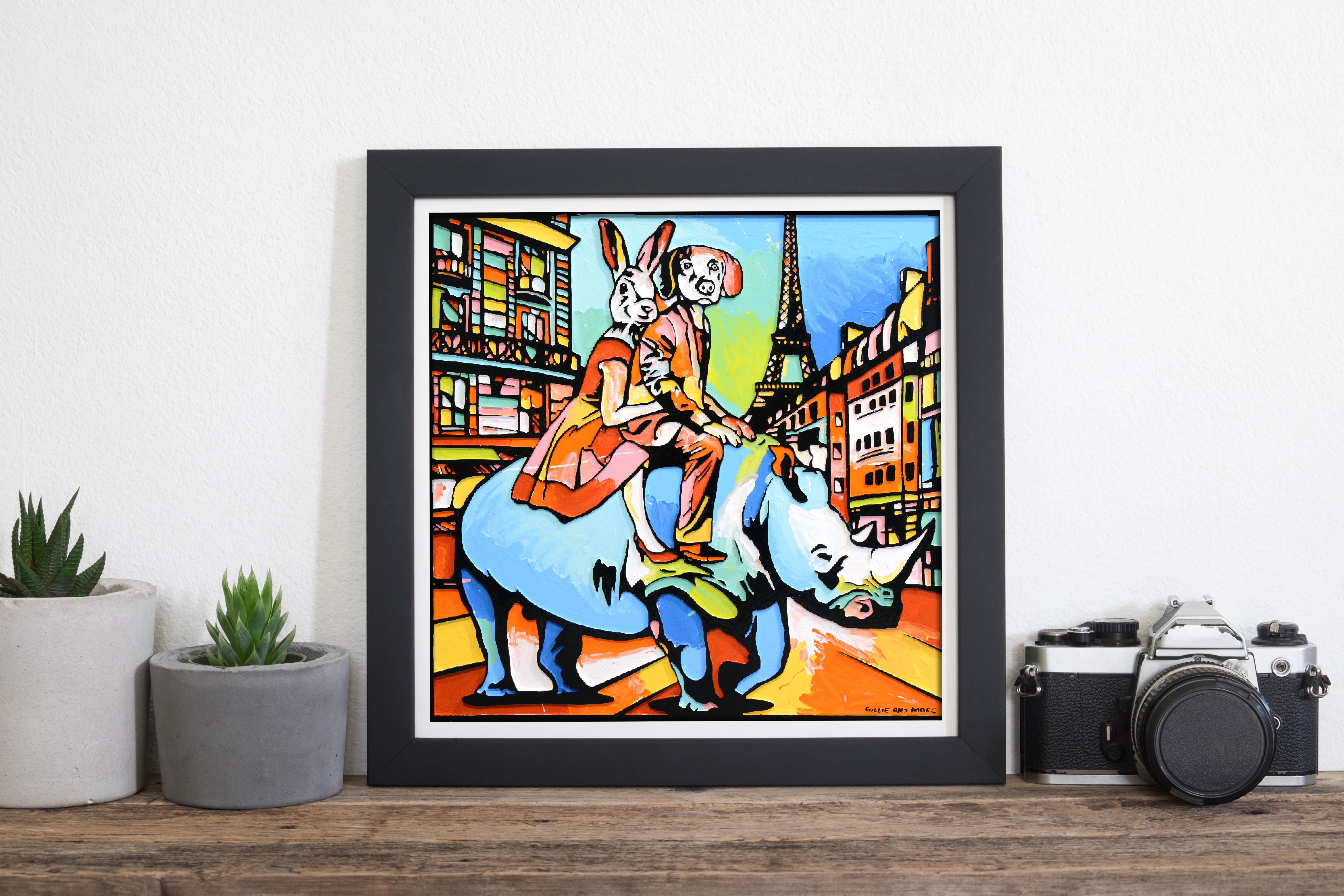 Pop Art - Animal Print - Gillie and Marc - Limited Edition - Rhino in Paris For Sale 1