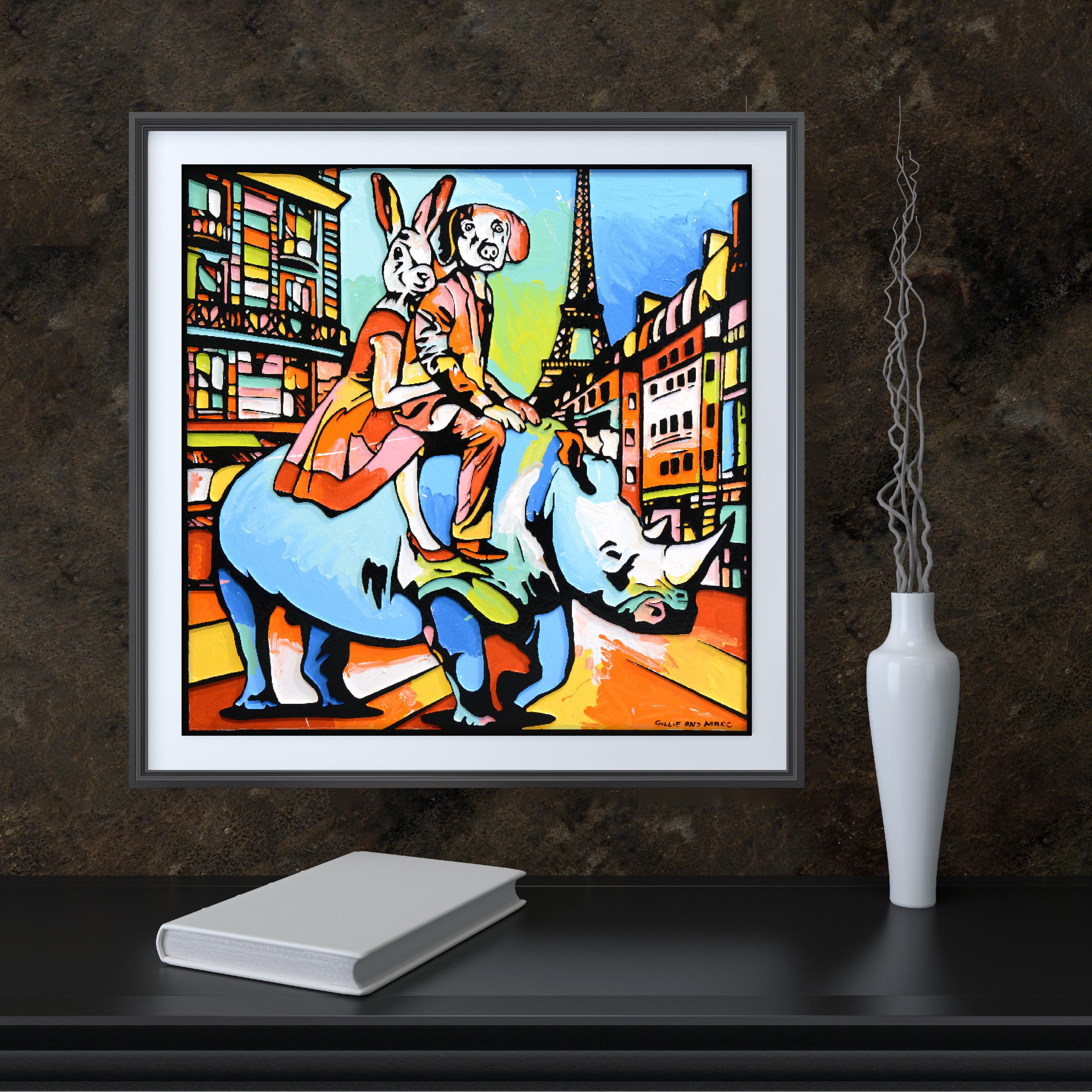 Pop Art - Animal Print - Gillie and Marc - Limited Edition - Rhino in Paris For Sale 2