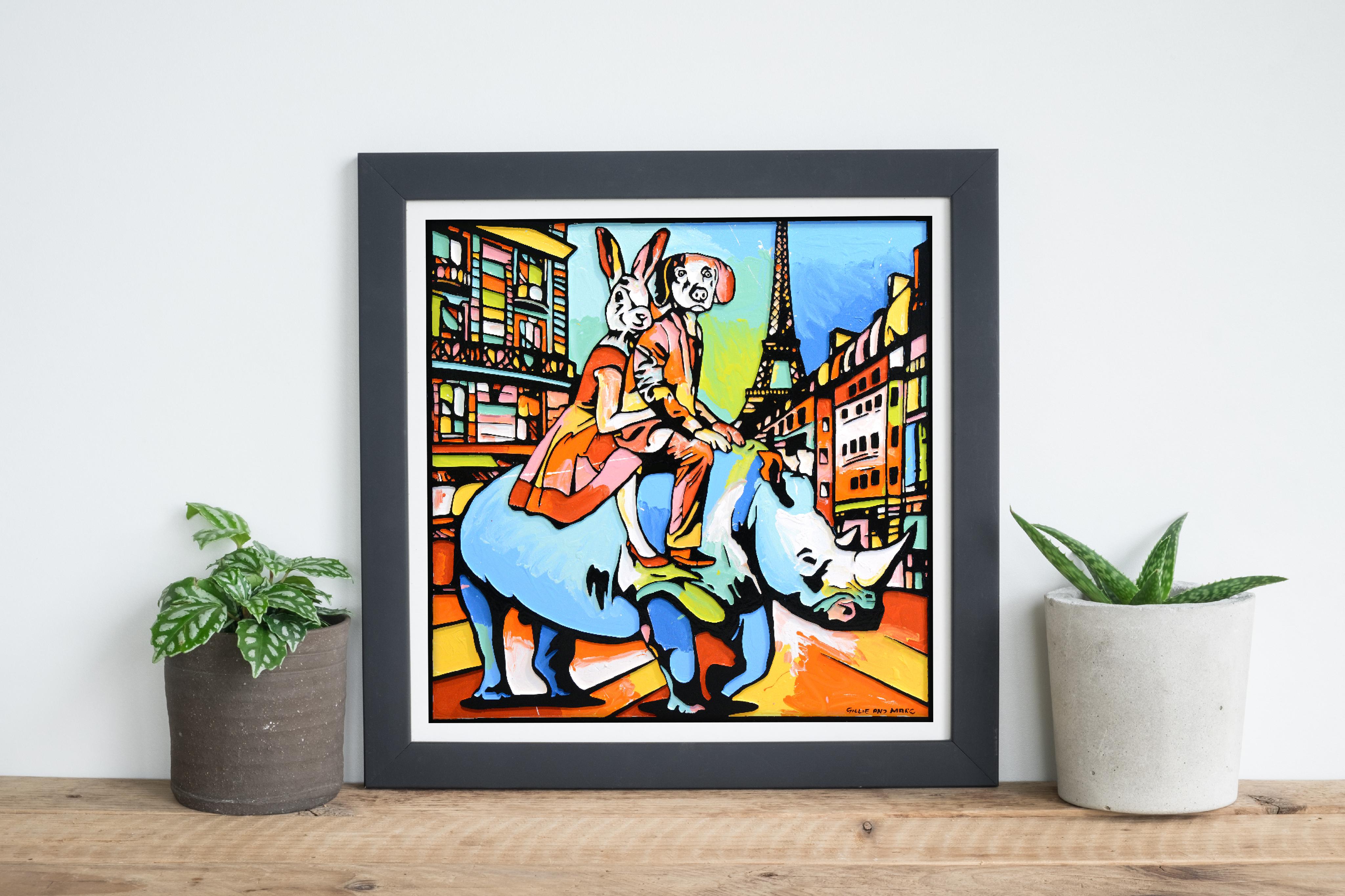 Pop Art - Animal Print - Gillie and Marc - Limited Edition - Rhino in Paris For Sale 4