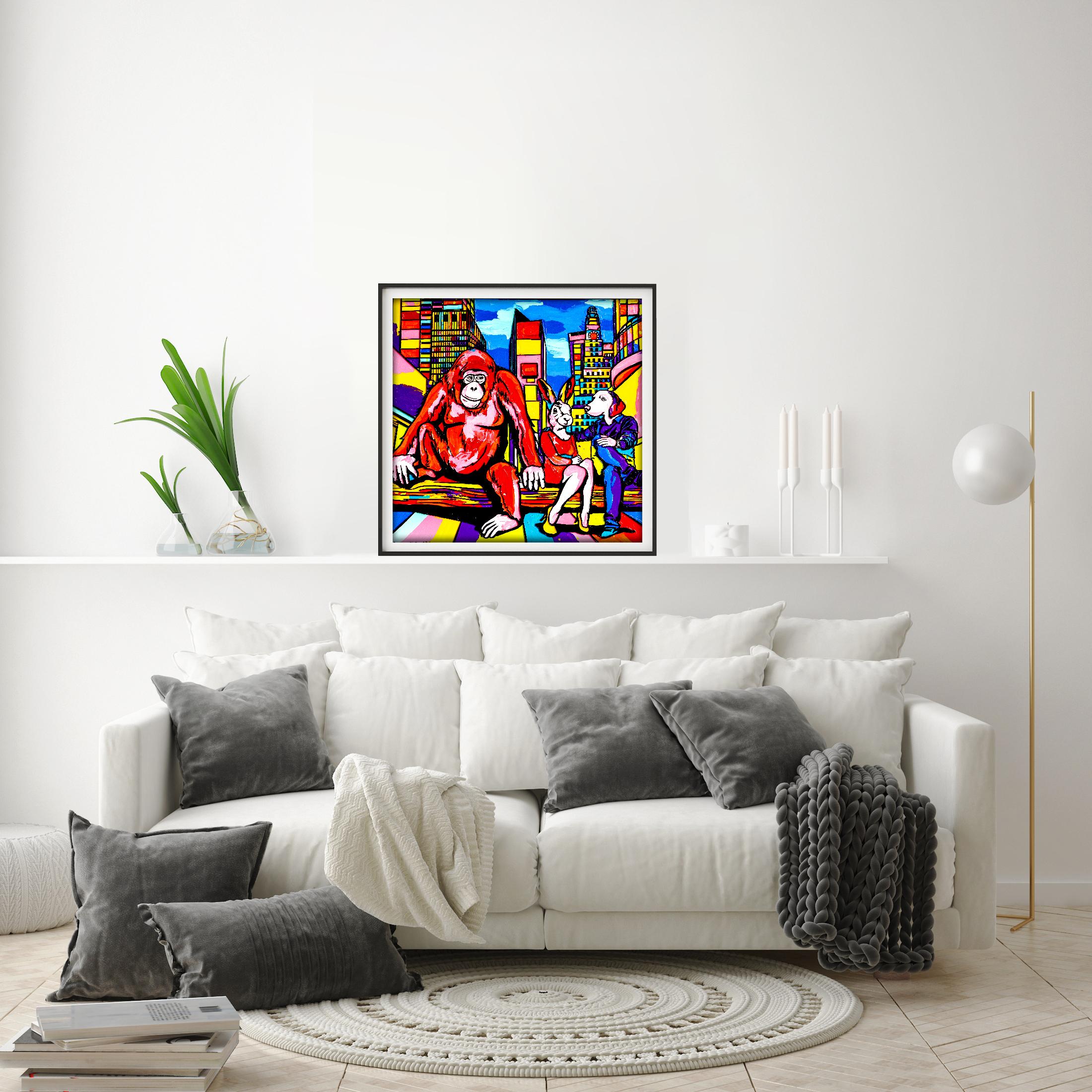 Pop Art - Animal Print - Gillie and Marc - Limited Edition - Chimp in the city For Sale 3