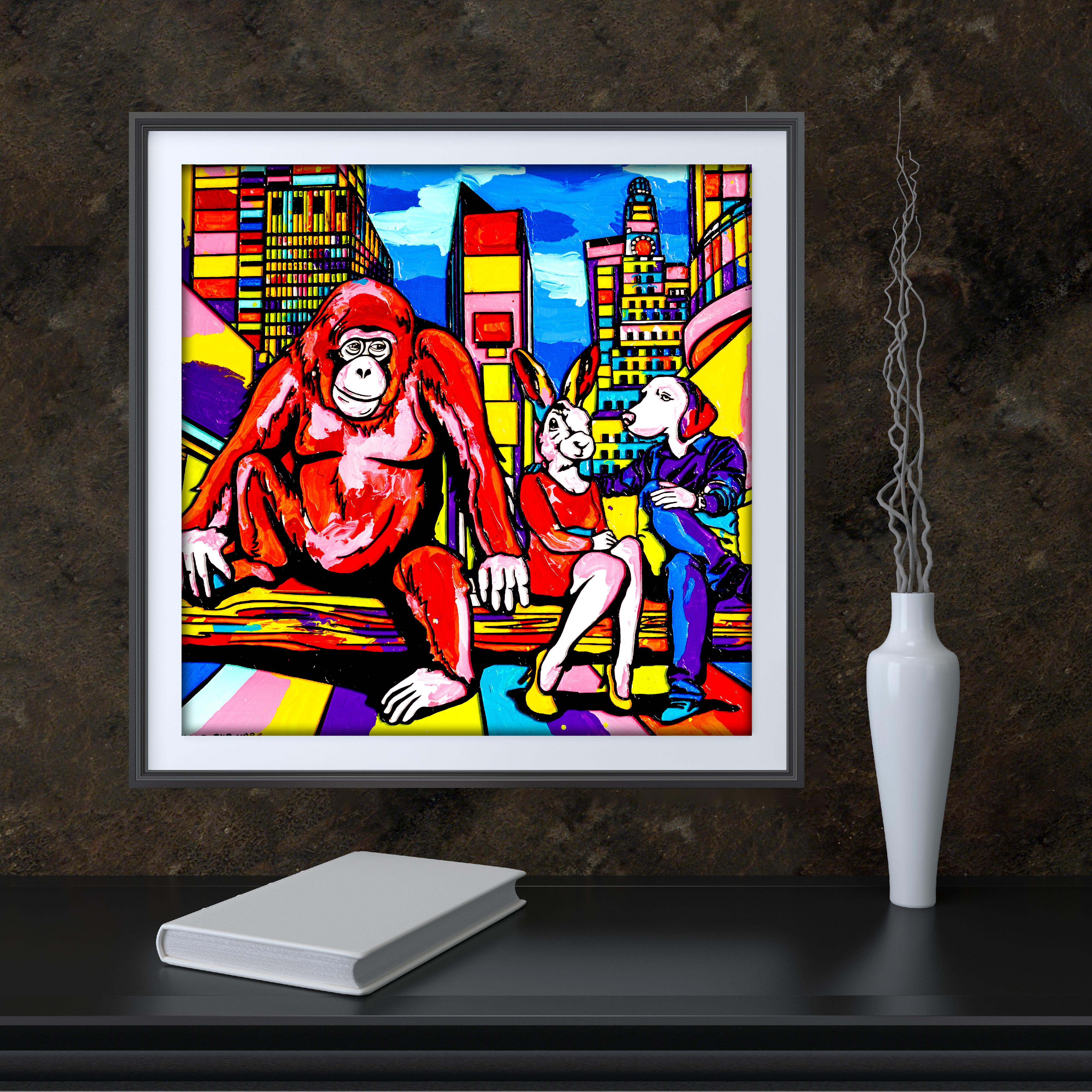 Pop Art - Animal Print - Gillie and Marc - Limited Edition - Chimp in the city For Sale 5