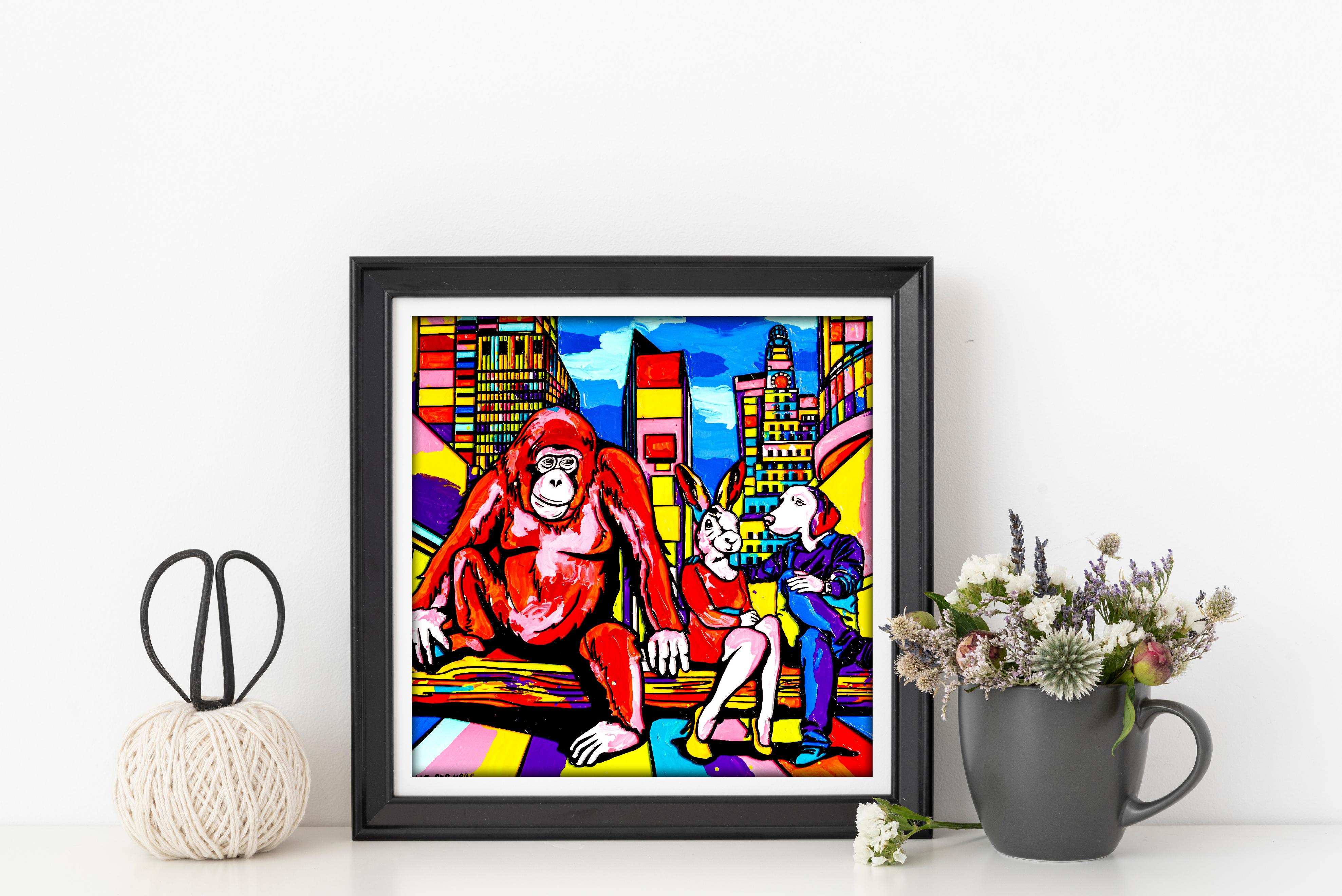Pop Art - Animal Print - Gillie and Marc - Limited Edition - Chimp in the city For Sale 6