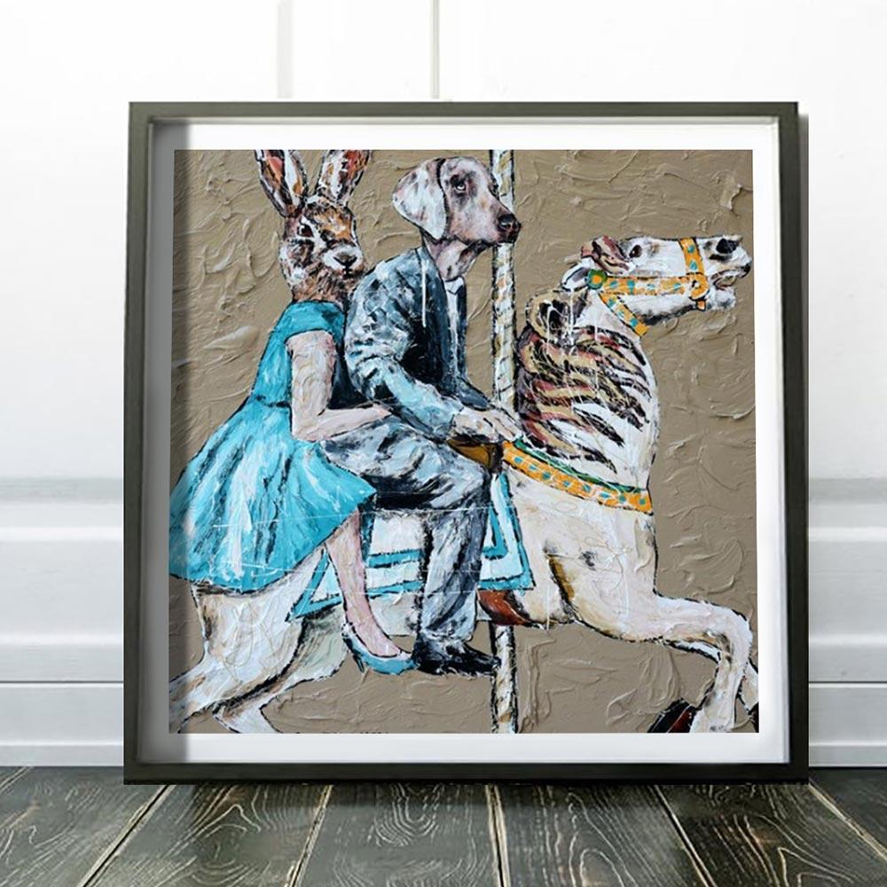 Animal Print - Gillie and Marc - Art - Limited Edition -Fairground fun - 2019 - Gray Animal Painting by Gillie and Marc Schattner