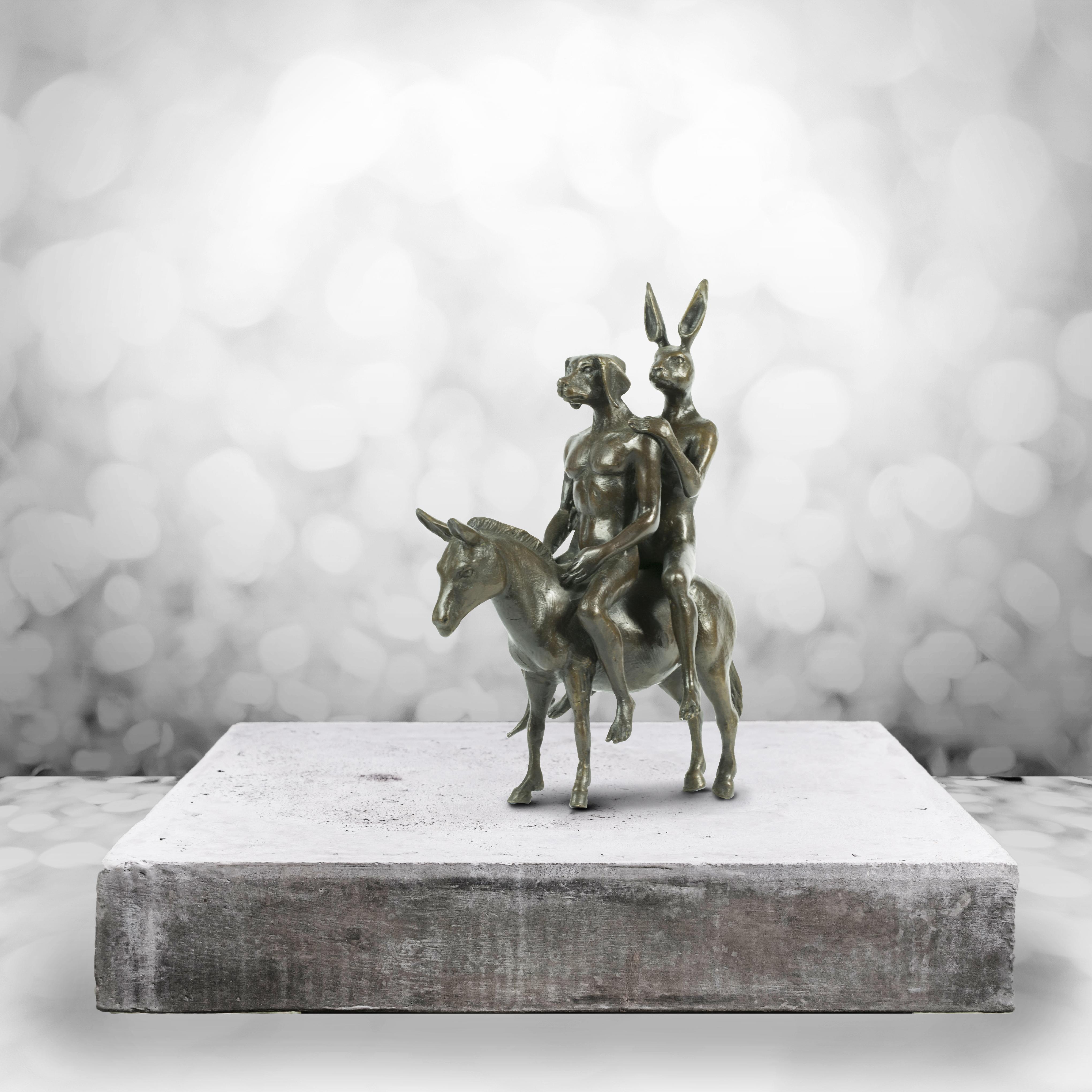 Authentic Limited Edition Bronze Travellers Arrived Sculpture - Gillie and Marc - Contemporary Art by Gillie and Marc Schattner