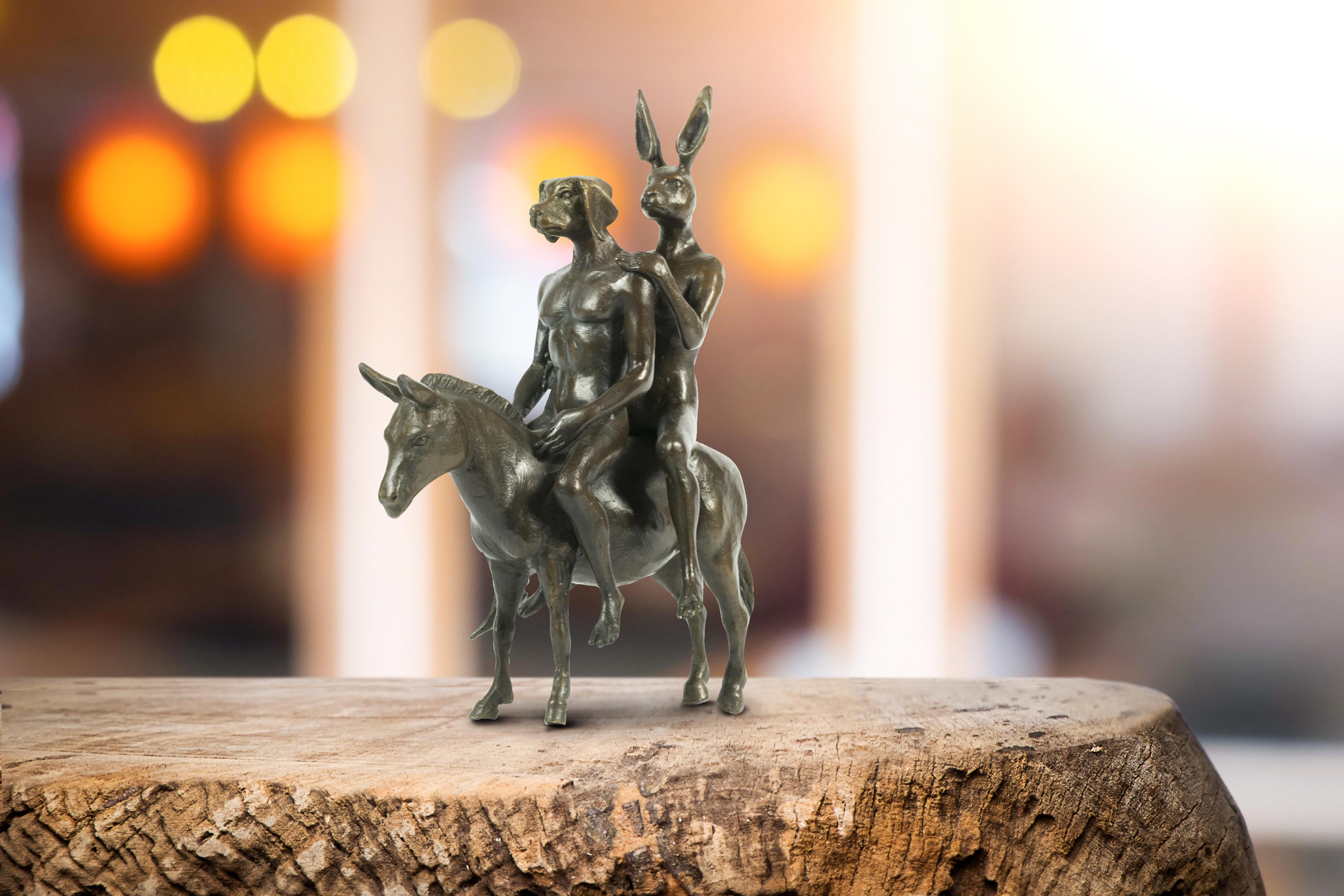 Title: The Travellers have Arrived
Authentic Bronze Sculpture

Description:
This authentic bronze sculpture titled 'The Travellers have Arrived' by artists Gillie and Marc has been meticulously crafted in bronze. It features Gillie and Marcs famous