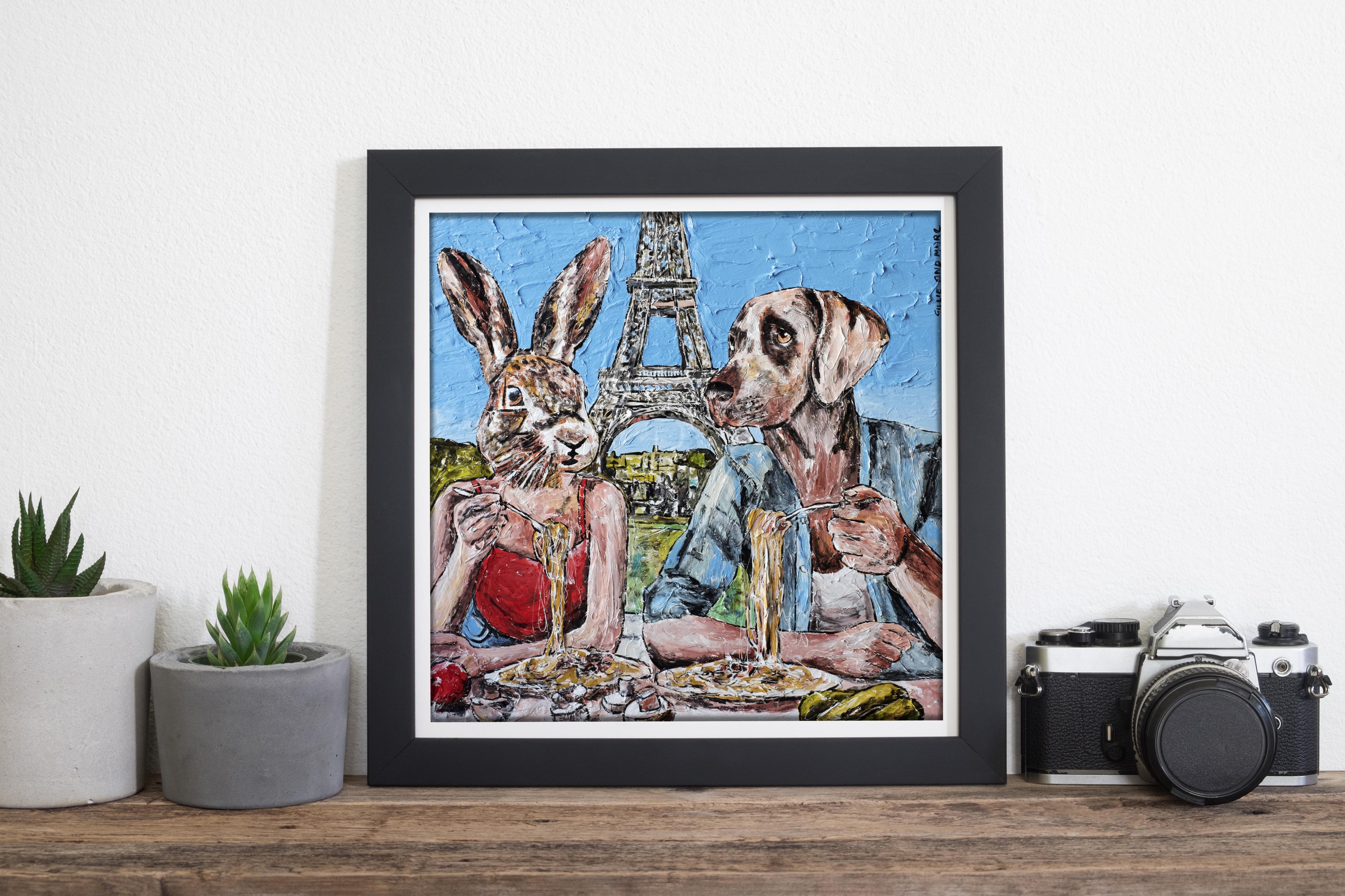 Animal Painting Print - Gillie and Marc - Limited Edition - Art - eating pasta  For Sale 2