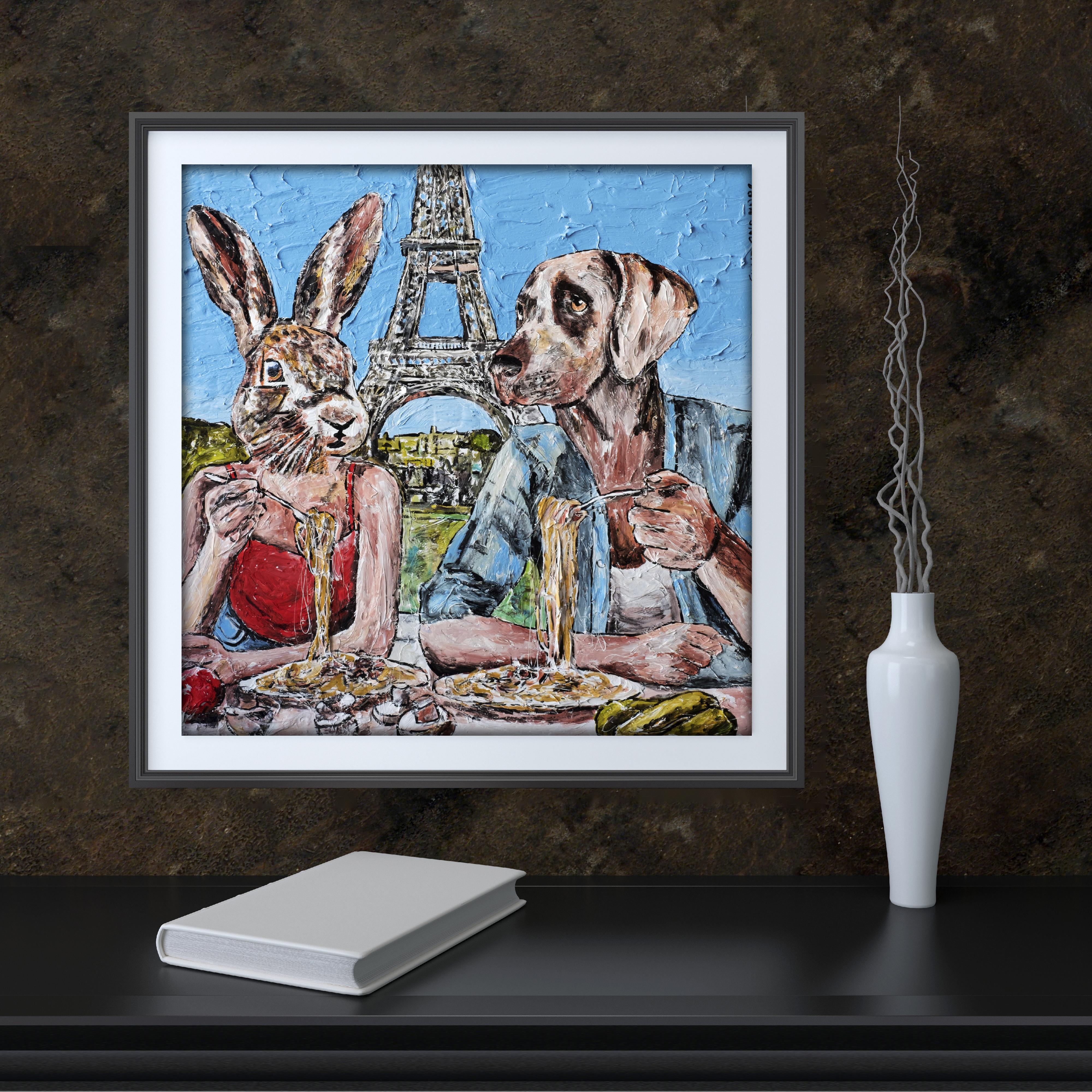 Animal Painting Print - Gillie and Marc - Limited Edition - Art - eating pasta  For Sale 3