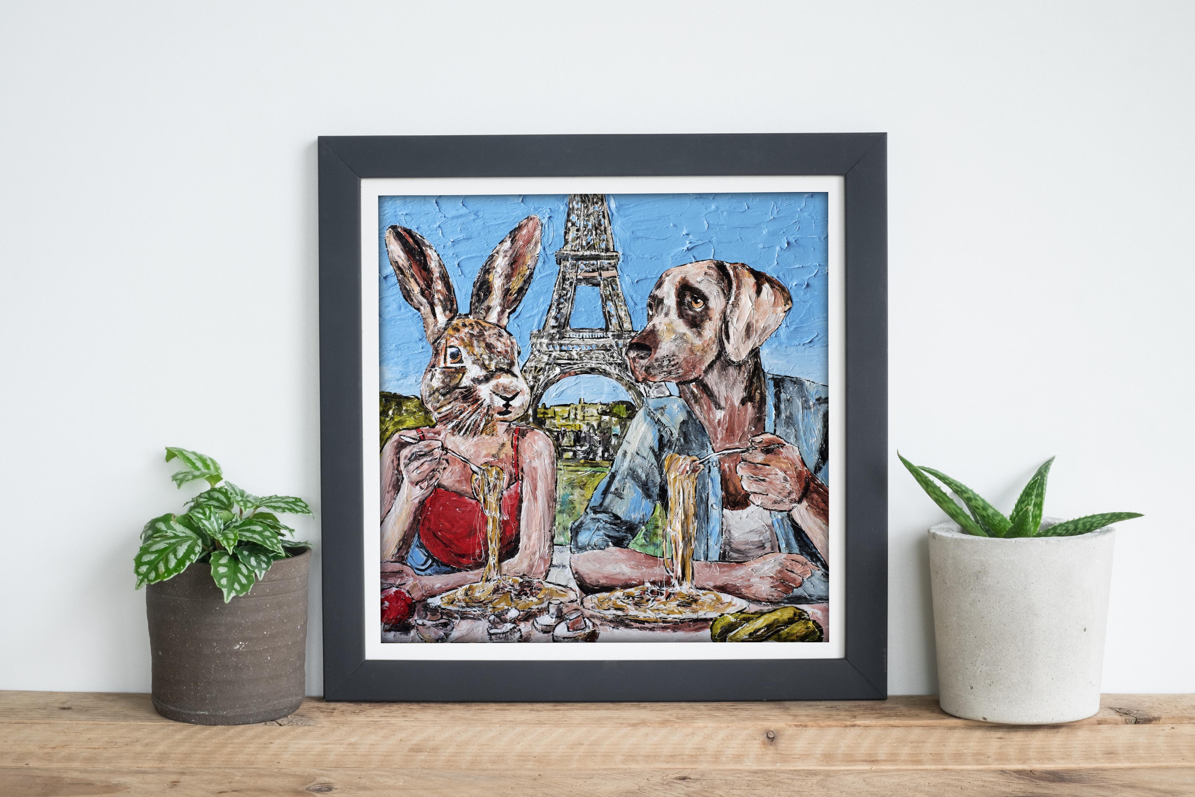 Animal Painting Print - Gillie and Marc - Limited Edition - Art - eating pasta  For Sale 5