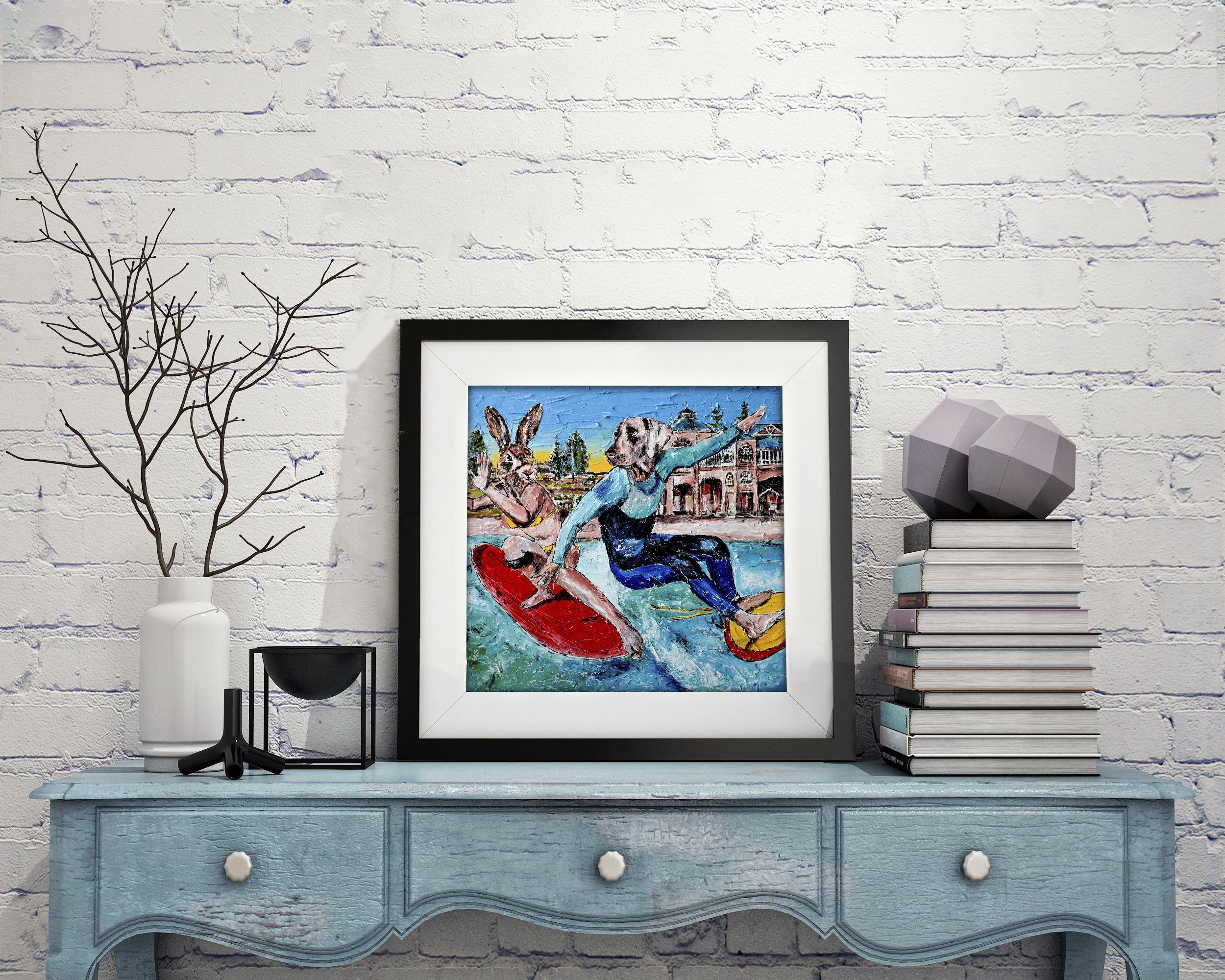 Animal Painting Print - Gillie and Marc - Limited Edition- Art - surf - 2019 - Blue Figurative Print by Gillie and Marc Schattner