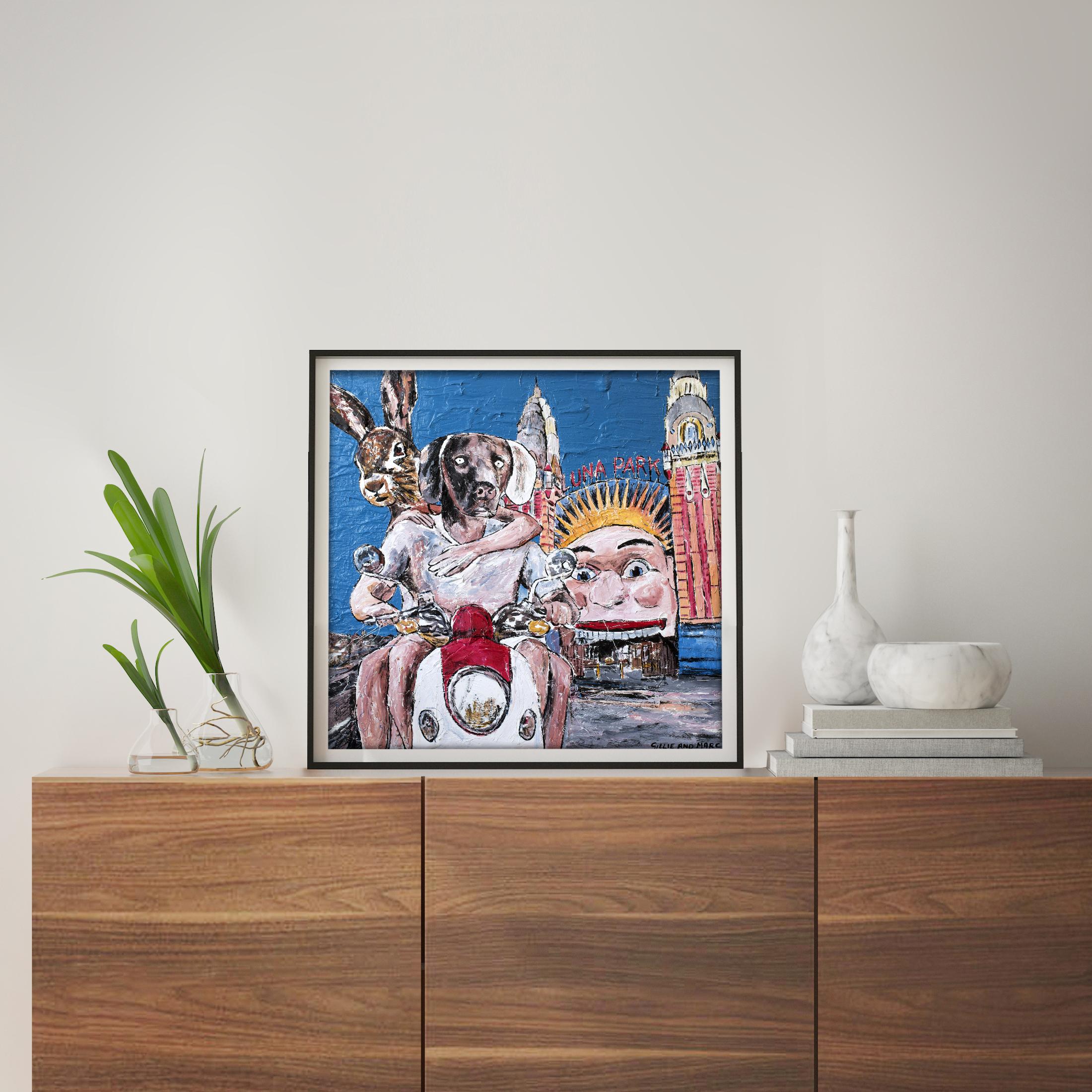 Animal Painting Print - Gillie and Marc - Limited Edition - Laugh - Sydney   - Gray Figurative Print by Gillie and Marc Schattner