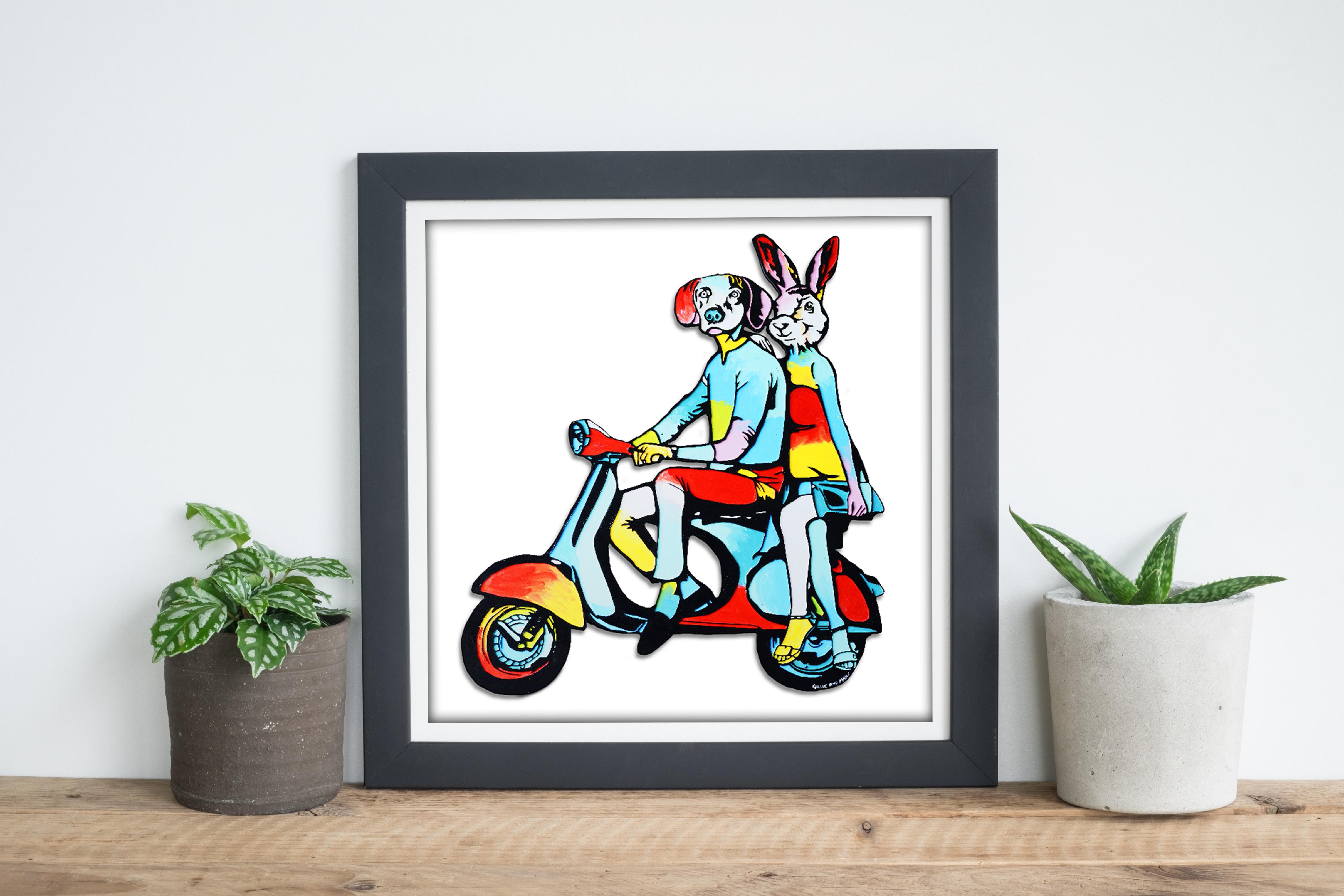 Pop Art - Animal Print - Gillie and Marc - Limited Edition - Vespa riding For Sale 1