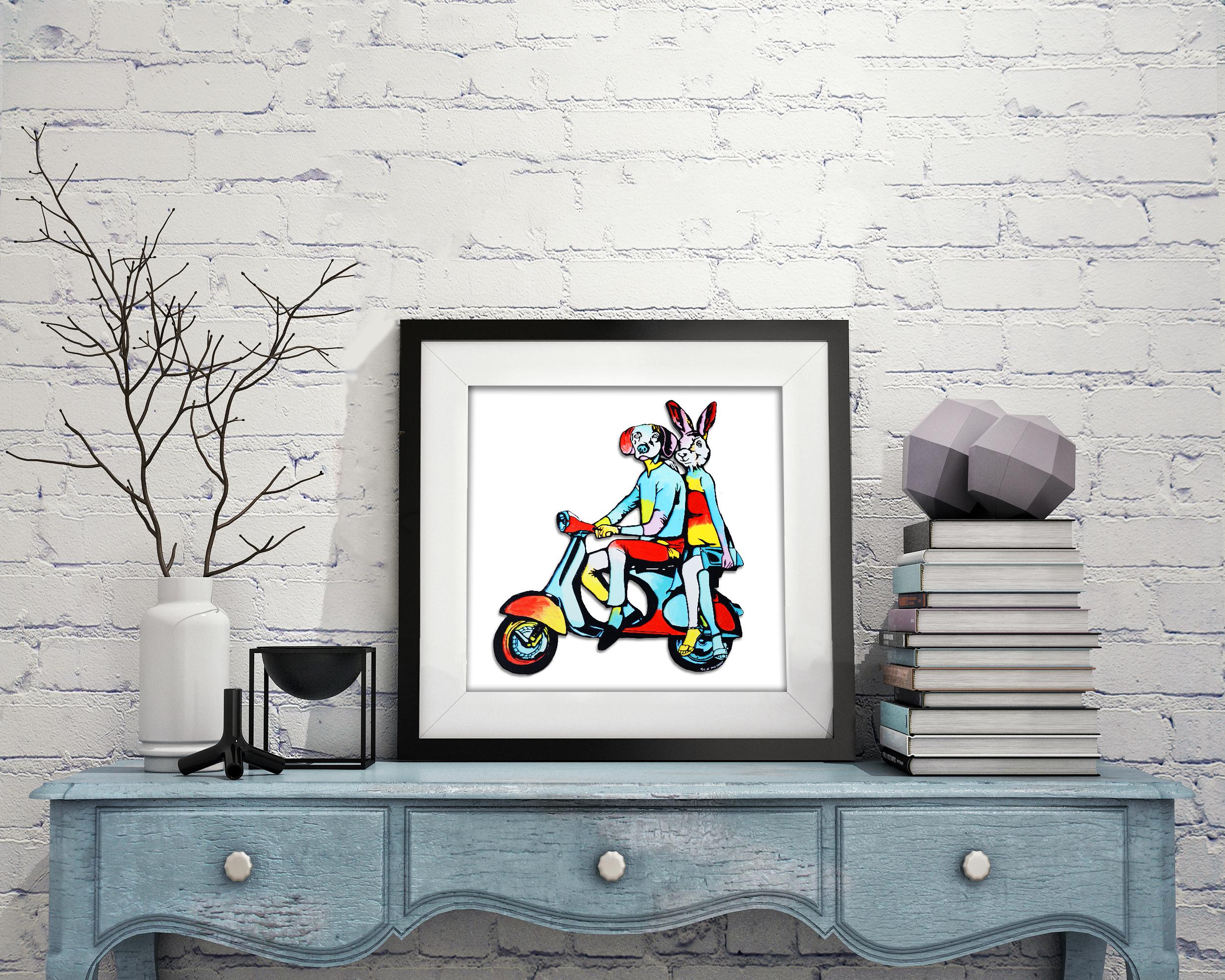 Pop Art - Animal Print - Gillie and Marc - Limited Edition - Vespa riding For Sale 3