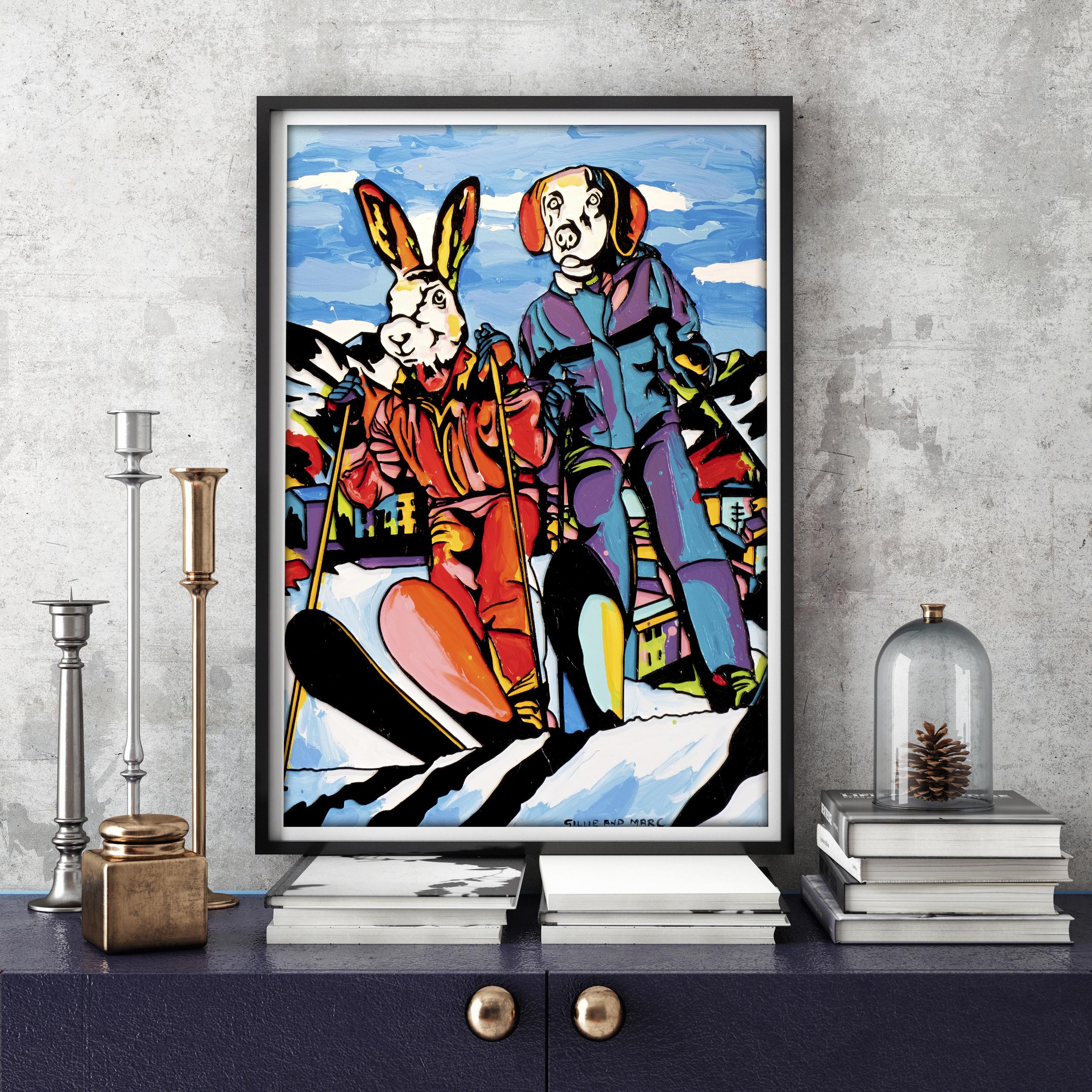 Animal Pop Art - Print - Gillie and Marc - Limited Edition - She's a ski bunny For Sale 1