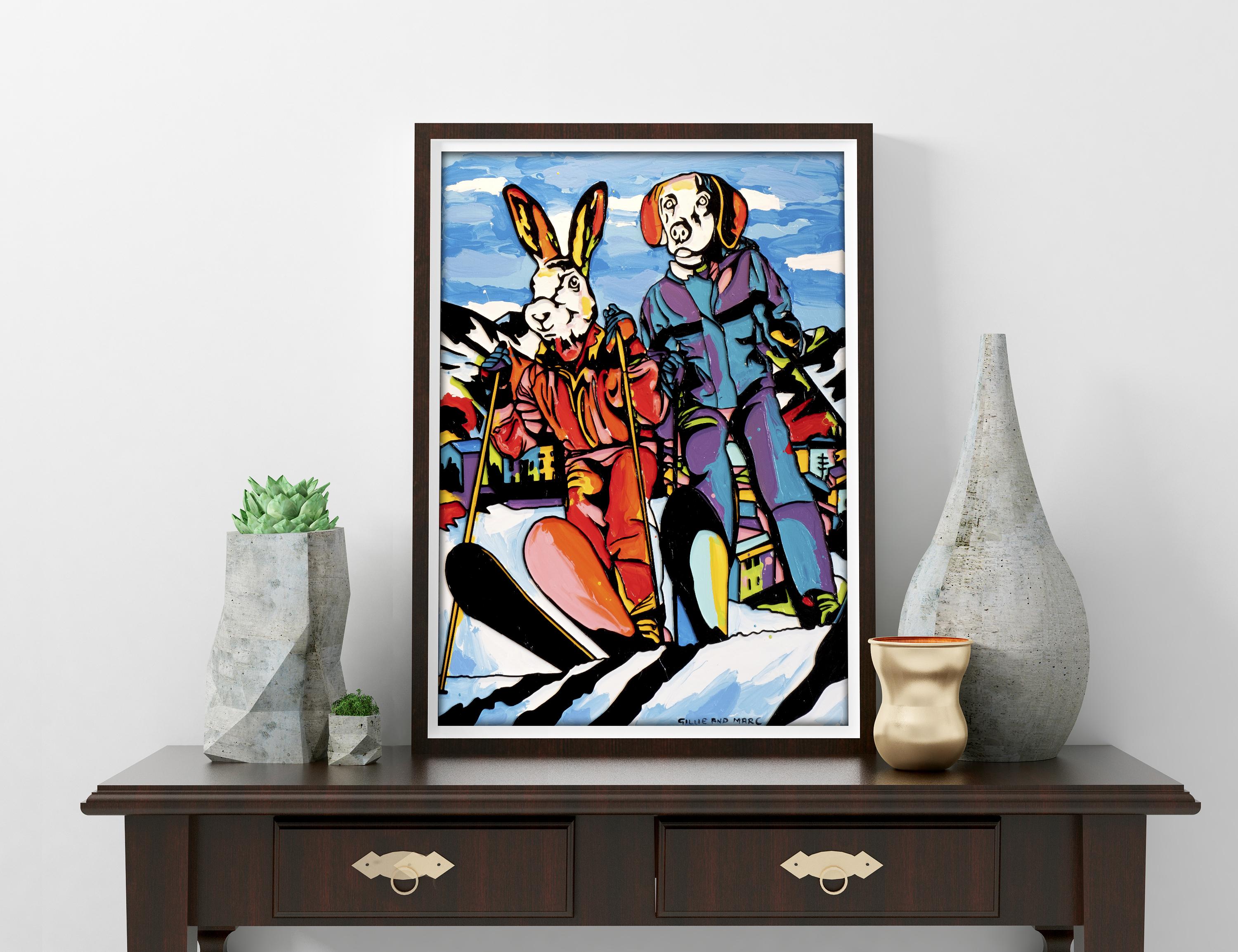 Animal Pop Art - Print - Gillie and Marc - Limited Edition - She's a ski bunny For Sale 3