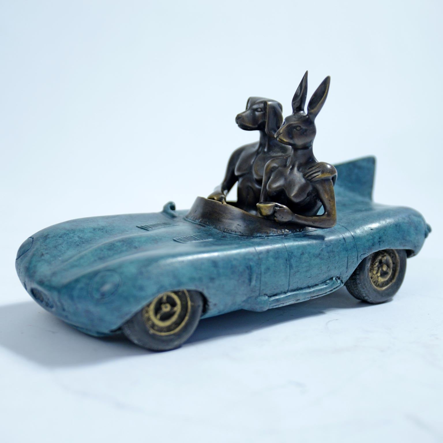 Bronze Sculpture - Limited Edition - by Gillie and Marc - Blue Aston Martin Car 