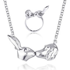 Pop Art - Sculpture - Jewellery - Gillie and Marc - Rabbit Dog Kiss - Silver Set
