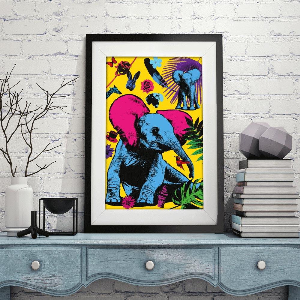 Title: A few of our favourite things plus baby elephants
Limited edition Print

Gillie and Marc’s paintings are signed, limited-editions and are produced on Entrada Rag Bright 300gsm, 100% acid free, 100% cotton rag paper, with a 40mm white border. 