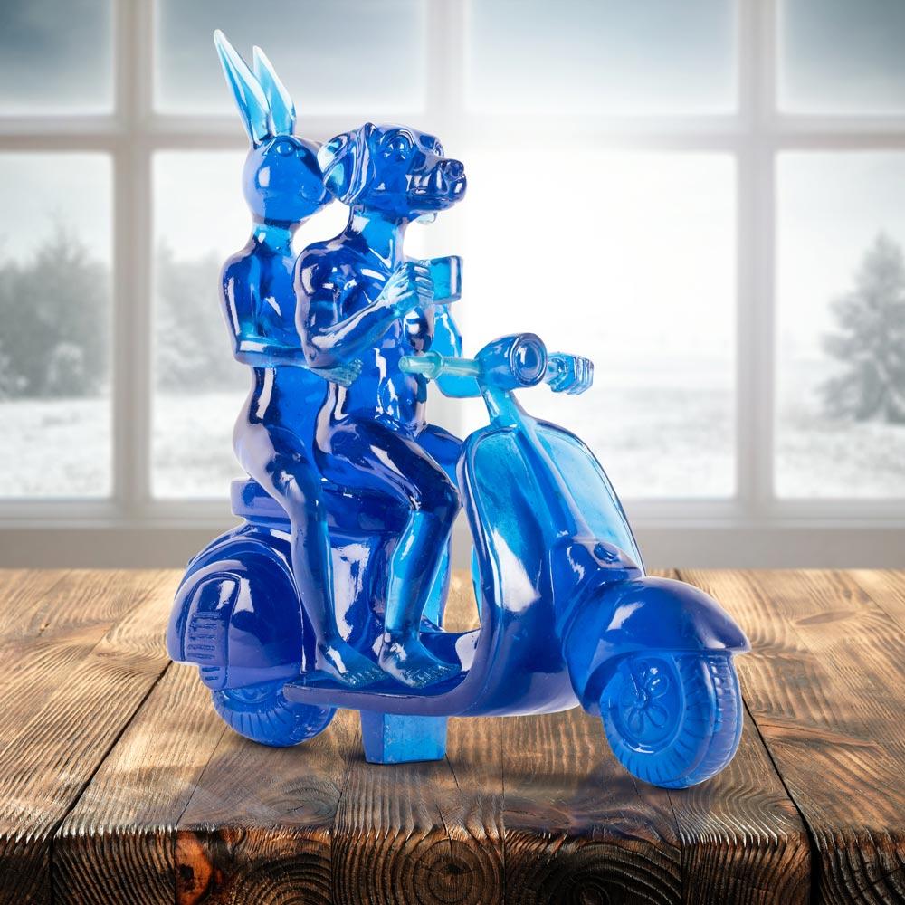 Resin Animal Sculpture - Pop - Gillie and Marc - Travel - Vespa - Adventure - White Figurative Sculpture by Gillie and Marc Schattner