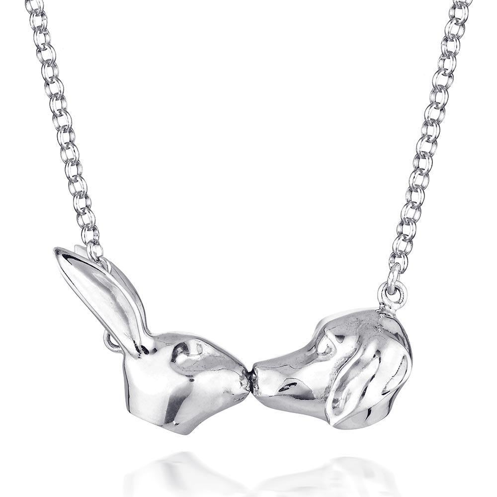 Animal Sculpture - Jewellery - Gillie and Marc - Rabbit Dog Kiss - Silver For Sale 3