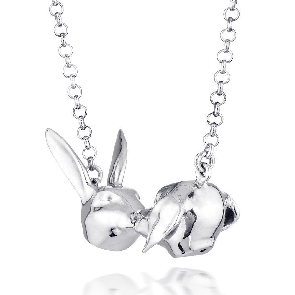 Animal Sculpture - Jewellery - Gillie and Marc - Rabbit Dog Kiss - Silver For Sale 4