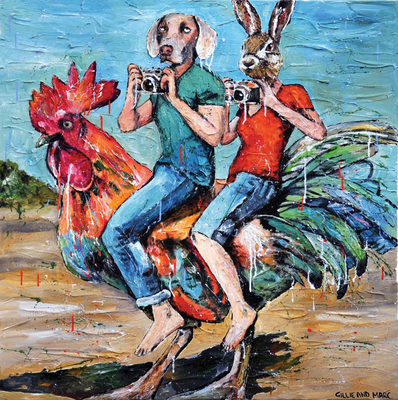 Gillie and Marc Schattner Animal Painting - Animal Print - Gillie and Marc - Art - Limited Edition - Chicken tourists-2019